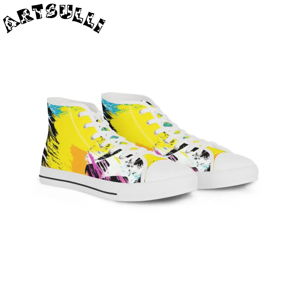 Zebra Stripes x Leopard Print x Paint Splatter Multi-Color Men's High Top Sneakers, Artsulli - Art is Long, Life is Short, Shoes, Size, US 5, Color, White sole, , , 17814641218514