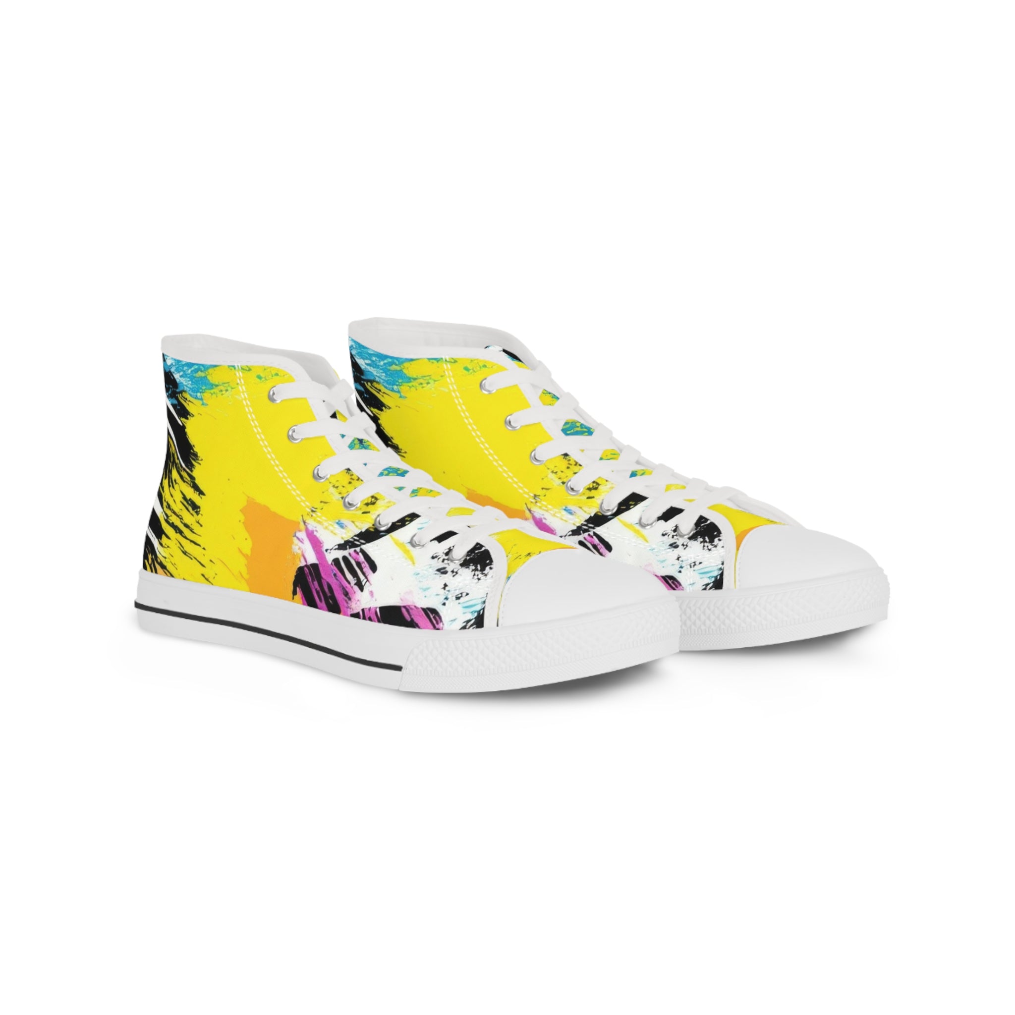 Zebra Stripes x Leopard Print x Paint Splatter Multi-Color Men's High Top Sneakers, Artsulli - Art is Long, Life is Short, Shoes, Size, US 5, Color, White sole, , , 17858699887898