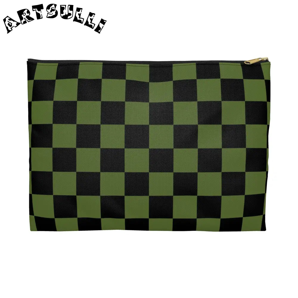 JAKKOUTTHEBXX Checkerboard Olive Green and Black Accessory Pouch