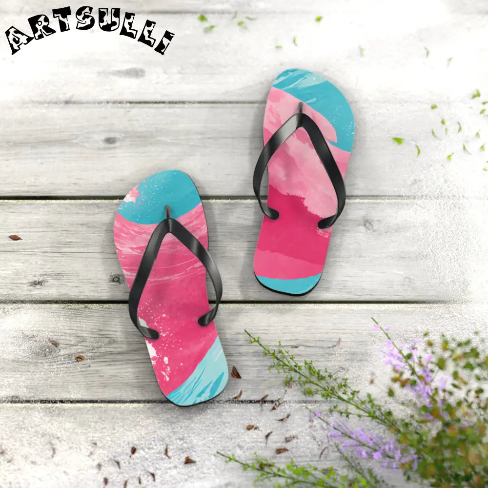 JAKKOUTTHEBXX The Great Pastelwave Pink and Blue Flip Flops