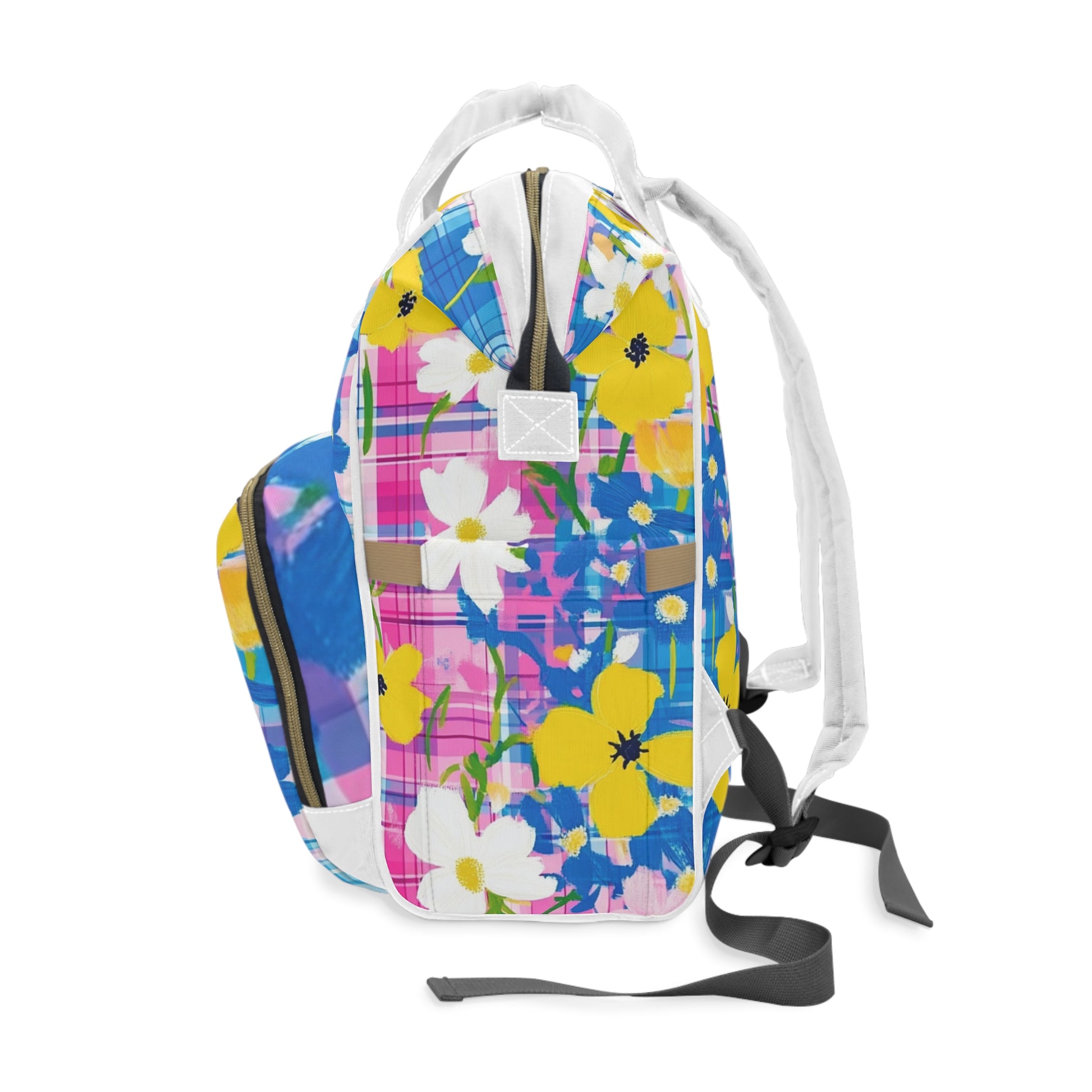 Plaid Garden Pink and Purple Multifunctional Diaper Backpack, Artsulli - Art is Long, Life is Short, Bags, , , , , , , 