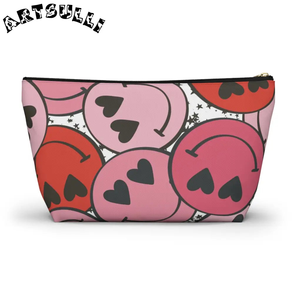 JAKKOUTTHEBXX Smiley Face x Heart Eyes Pink and Red Accessory Pouch