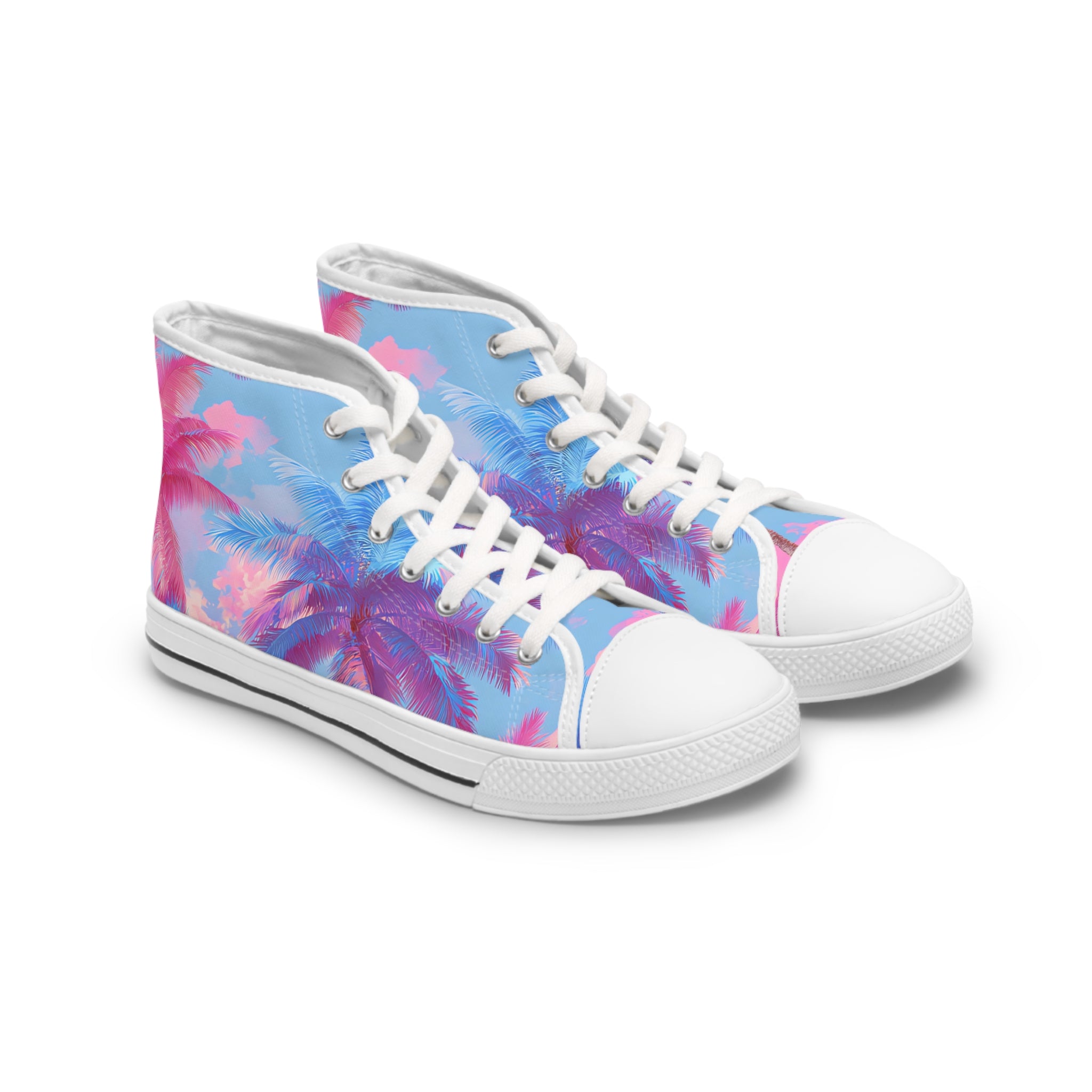 Ethereal Pastel Palms II Blue and Pink Women's High Top Sneakers, Artsulli - Art is Long, Life is Short, Shoes, Size, US 5.5, Color, White sole, , , 22273345430973124036