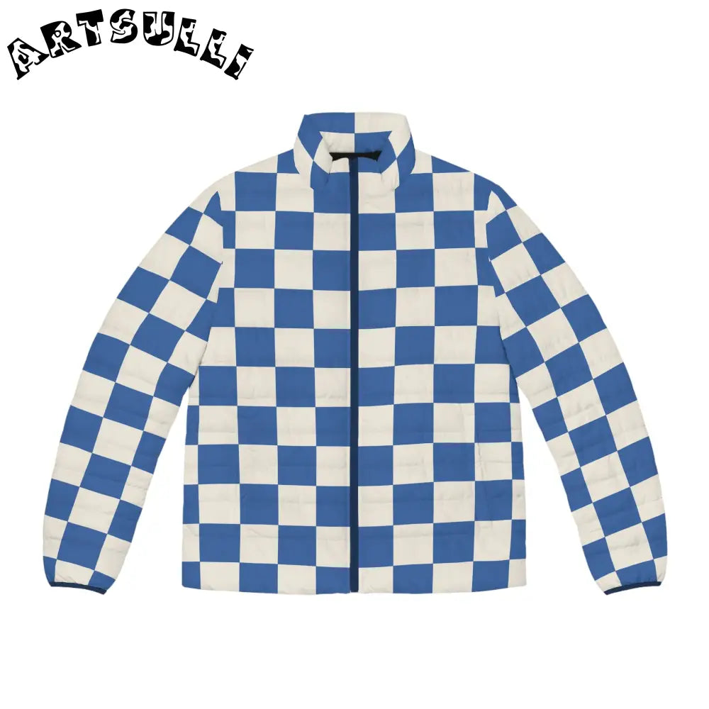 JAKKOUTTHEBXX Checkerboard Blue Men’s Puffer Jacket (AOP)