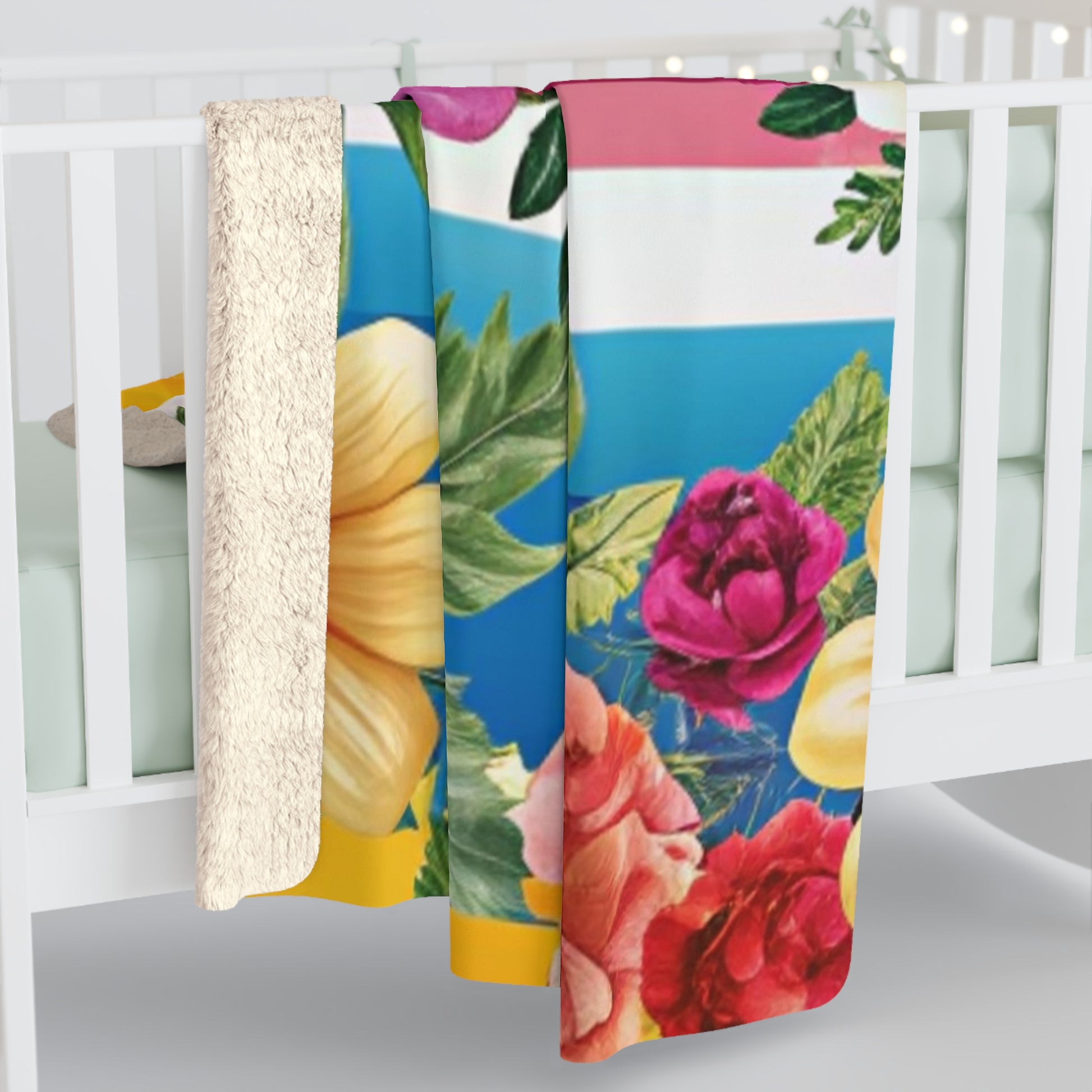 Floral Stripe 4K Sherpa Fleece Blanket, Artsulli - Art is Long, Life is Short, Home Decor, , , , , , , 