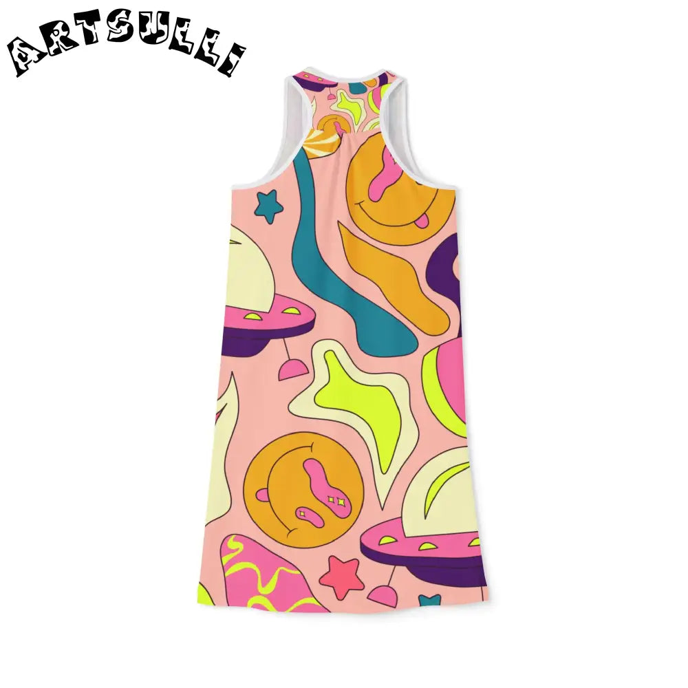 JAKKOUTTHEBXX Trippy Spaceships Pink Women’s Racerback Dress (AOP)
