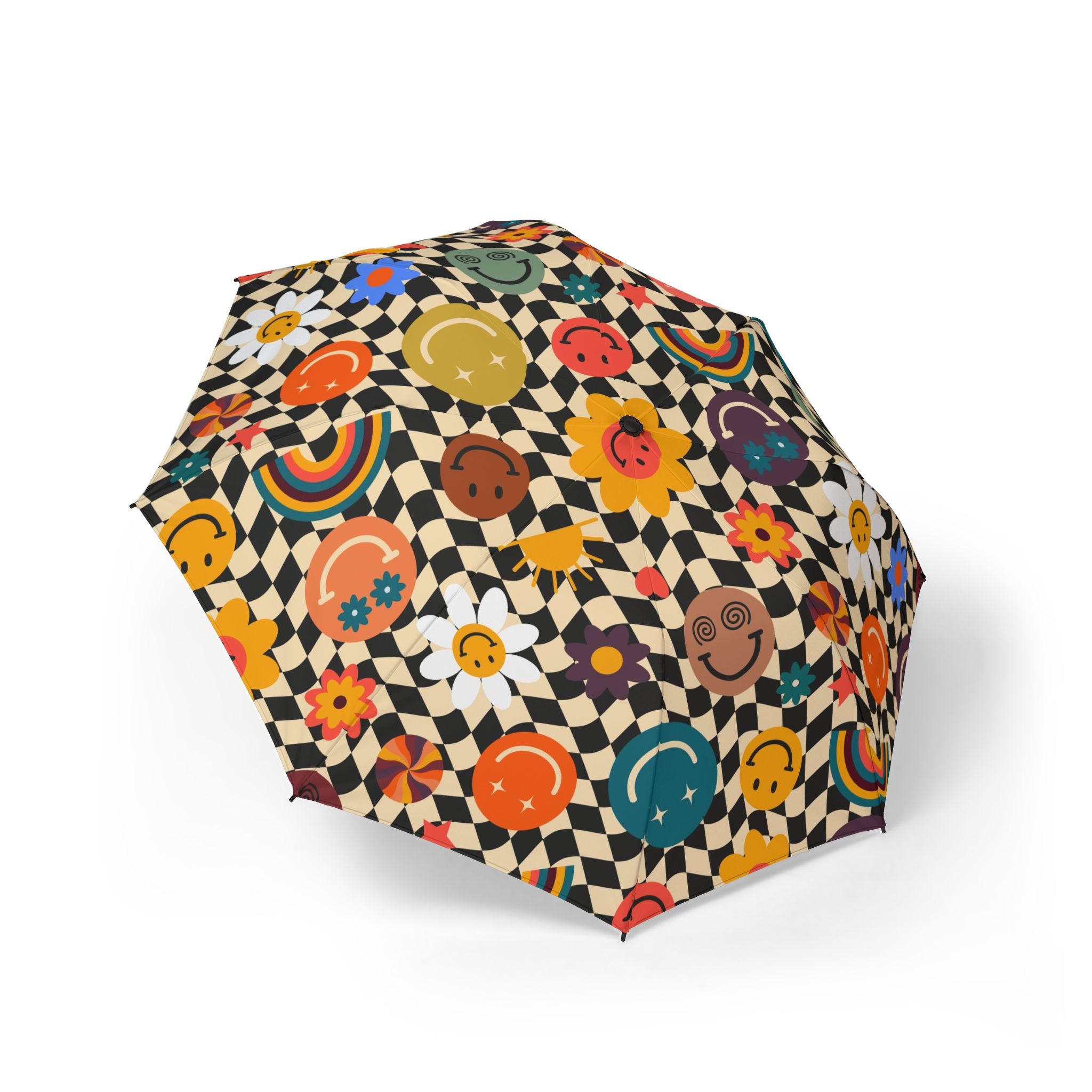 Trippy x Wavy Checkerboard x Smiley Face x Rainbow x Flowers II Multi-Color Semi-Automatic Foldable Umbrella, Artsulli - Art is Long, Life is Short, Accessories, Size, One size, , , , , 58838371732078289294