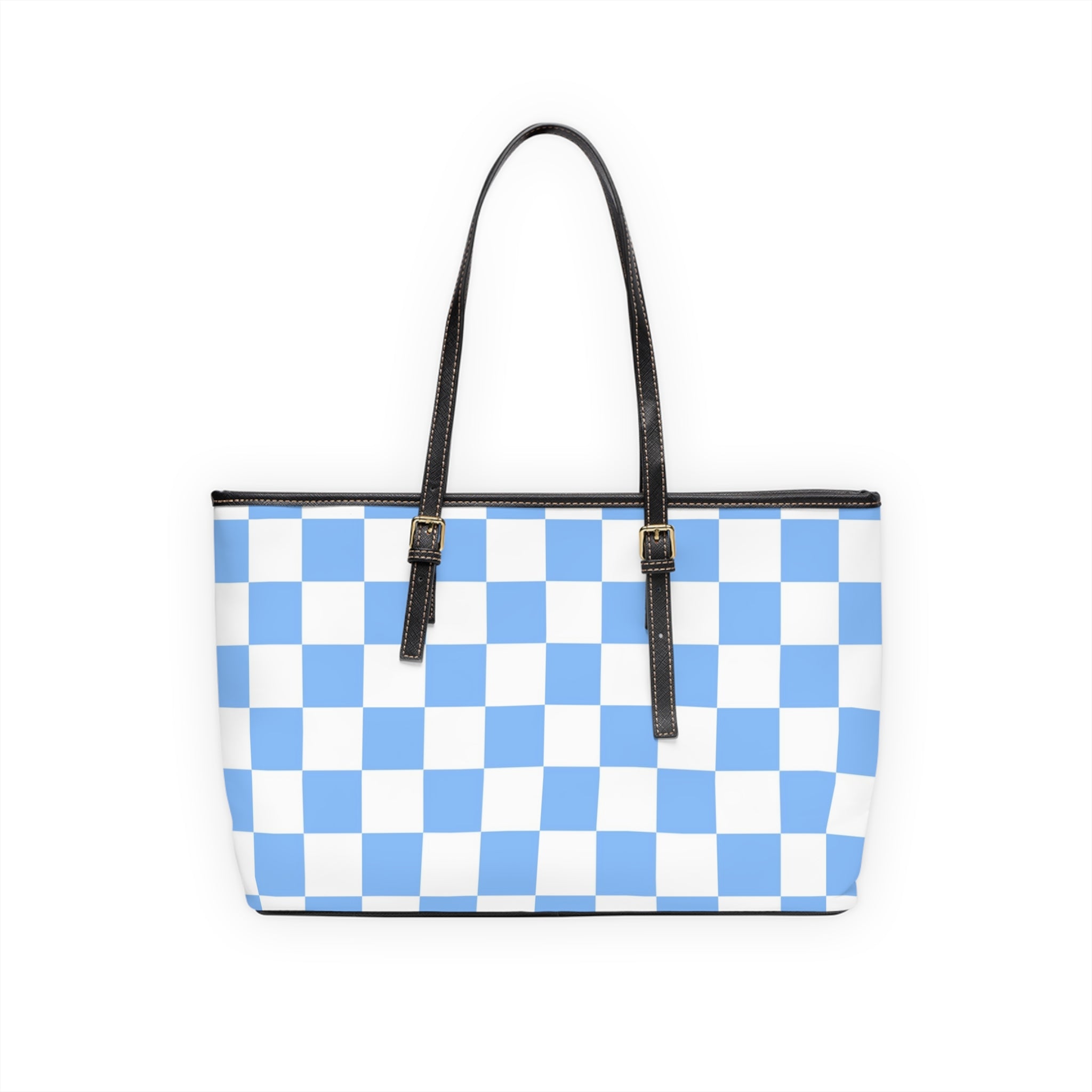 Checkerboard White and Light Blue PU Leather Shoulder Bag, Artsulli - Art is Long, Life is Short, Bags, , , , , , , 