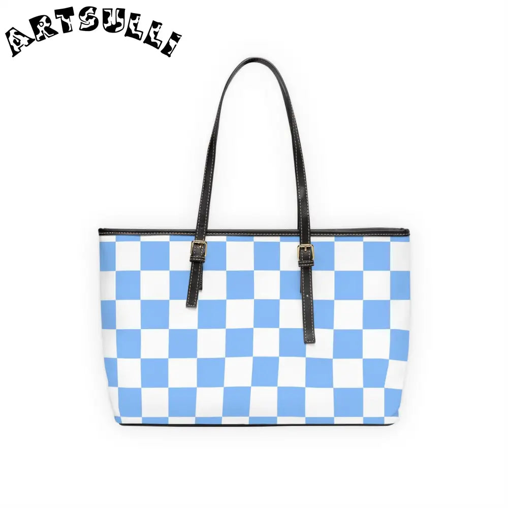 JAKKOUTTHEBXX Checkerboard White and Light Blue PU Leather Shoulder