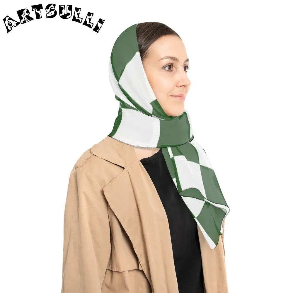 JAKKOUTTHEBXX Checkerboard White and Dark Green Poly Scarf
