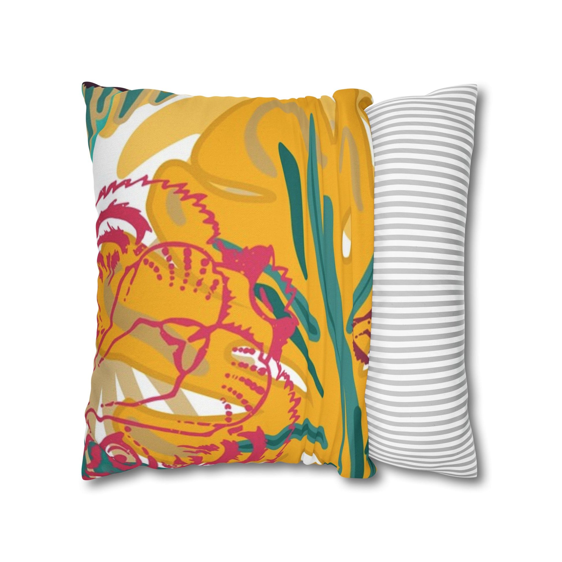 Tropical Jungle Tigers Brown and Green Spun Polyester Square Pillowcase, Artsulli - Art is Long, Life is Short, Home Decor, , , , , , , 