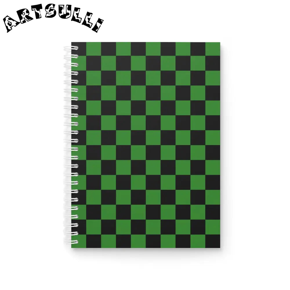 JAKKOUTTHEBXX Checkerboard Green and Black Spiral Notebook