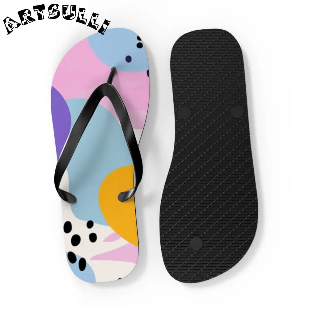 JAKKOUTTHEBXX Colorful Abstract Dots and Shapes Flip Flops