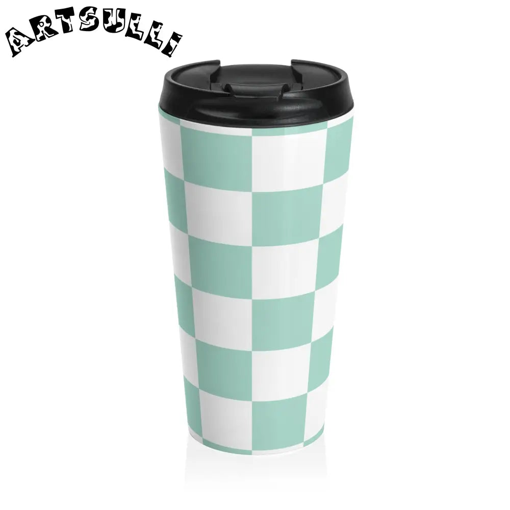 JAKKOUTTHEBXX Teal Checkerboard Stainless Steel Travel Mug 2025