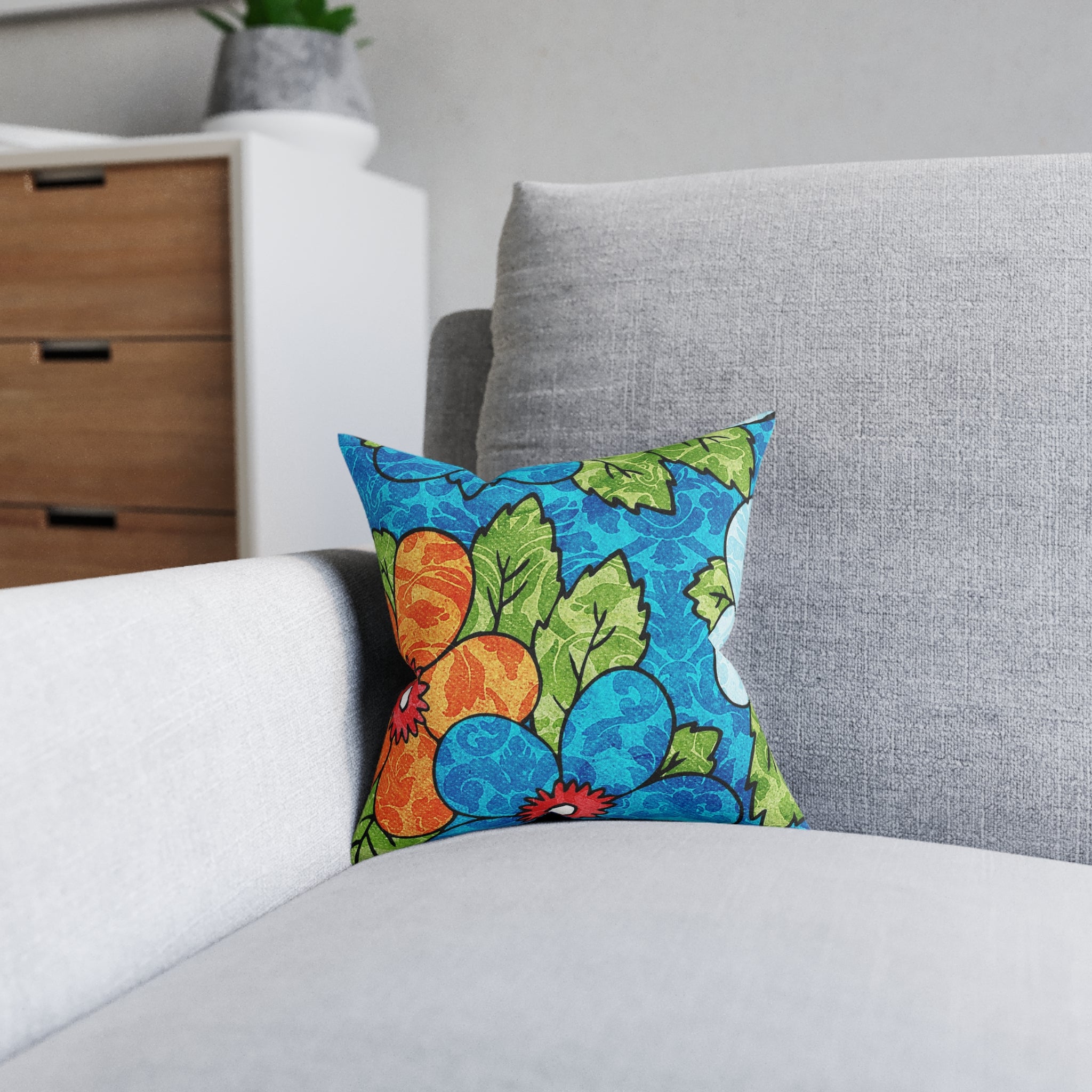 Blue Orange Groovy Square Pillow, Artsulli - Art is Long, Life is Short, Home Decor, , , , , , , 