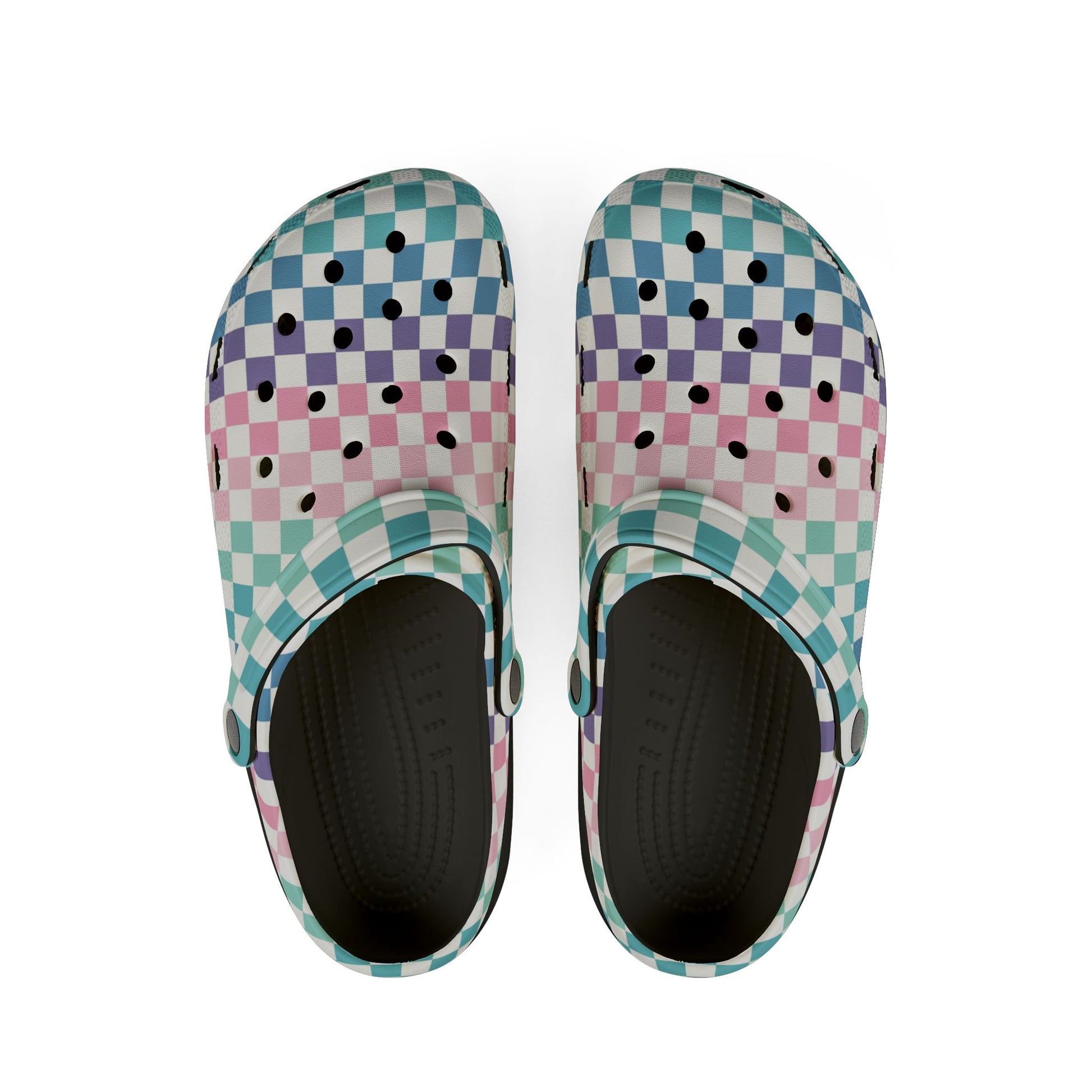 Vaporwave Rainbow  Checkerboard Multi-Color EVA Foam Rubber Shoes (AOP), Artsulli - Art is Long, Life is Short, Shoes, Size, US 6 (Women's), Color, Black, , , 21434669040804759273