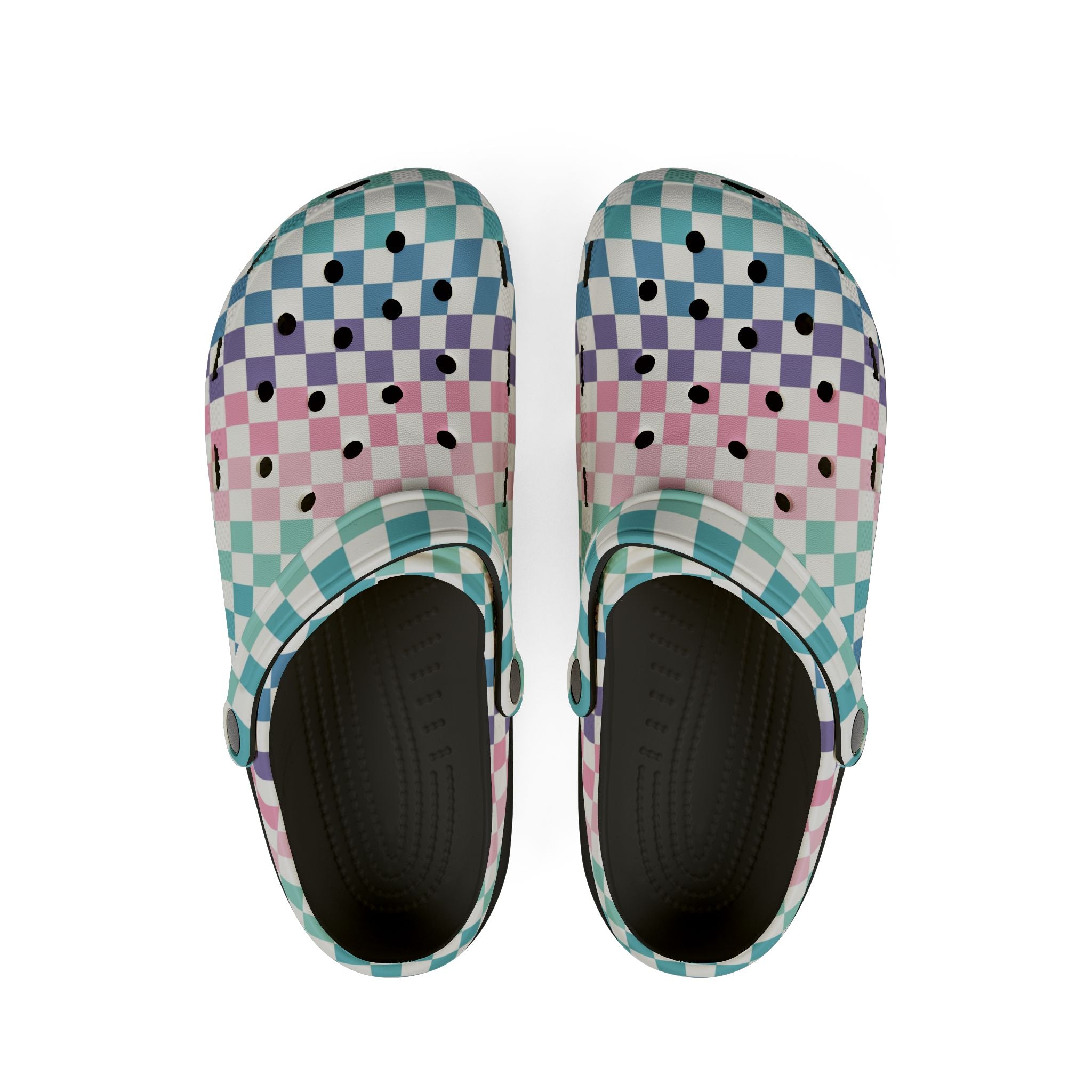 Vaporwave Rainbow  Checkerboard Multi-Color EVA Foam Rubber Shoes (AOP), Artsulli - Art is Long, Life is Short, Shoes, Size, US 6 (Women's), Color, Black, , , 21434669040804759273