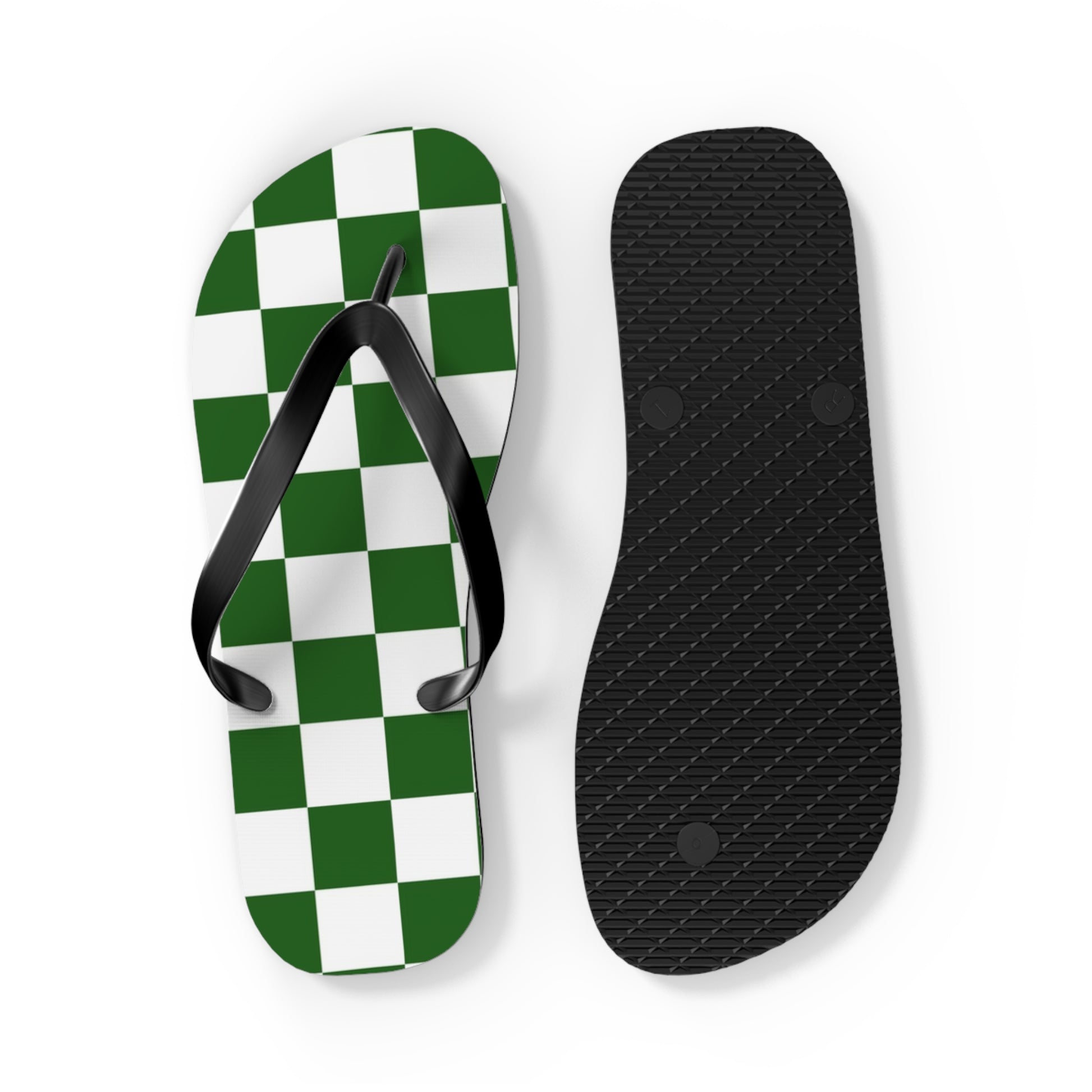 Checkerboard White and Dark Green Flip Flops, Artsulli - Art is Long, Life is Short, Shoes, , , , , , , 