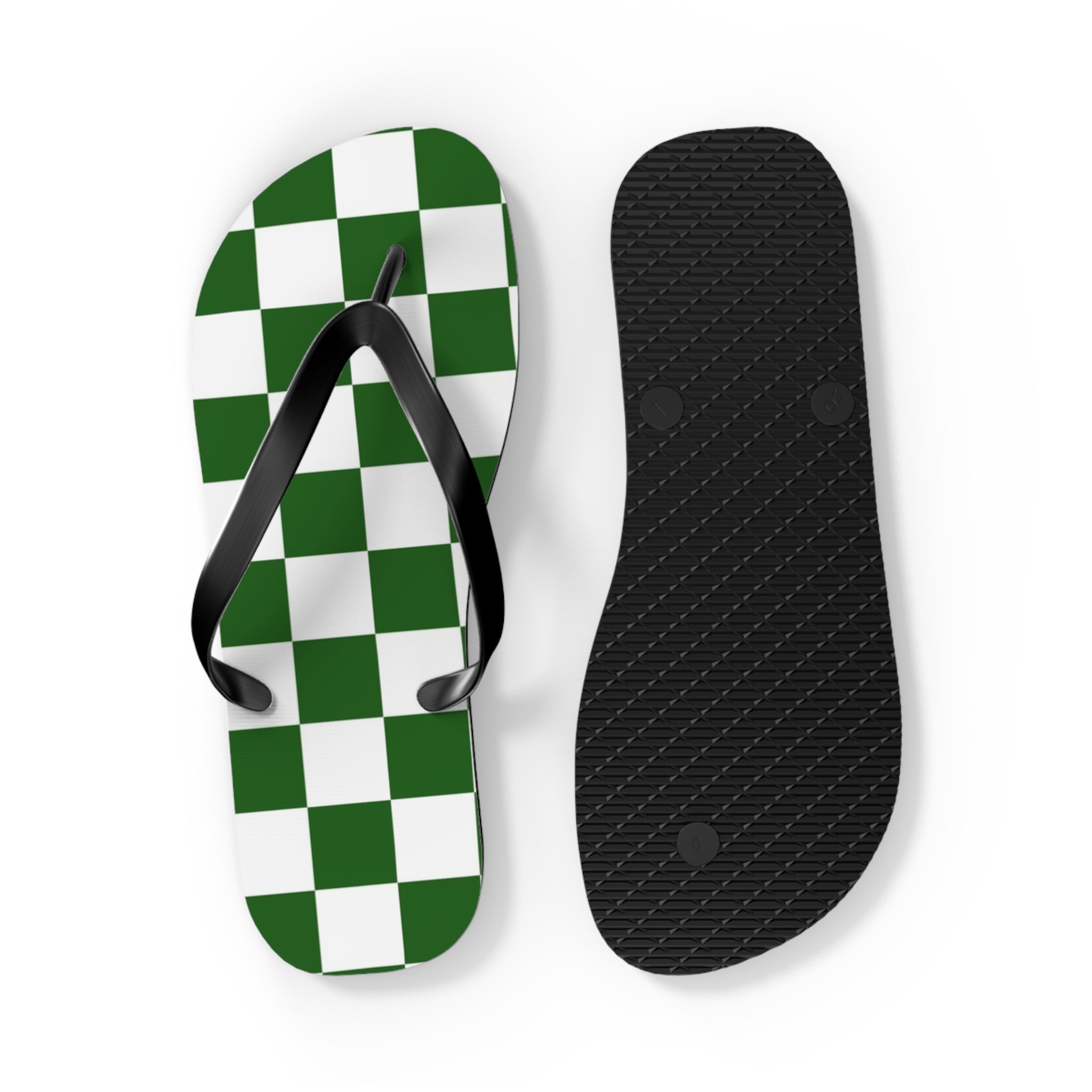 Checkerboard White and Dark Green Flip Flops, Artsulli - Art is Long, Life is Short, Shoes, , , , , , , 