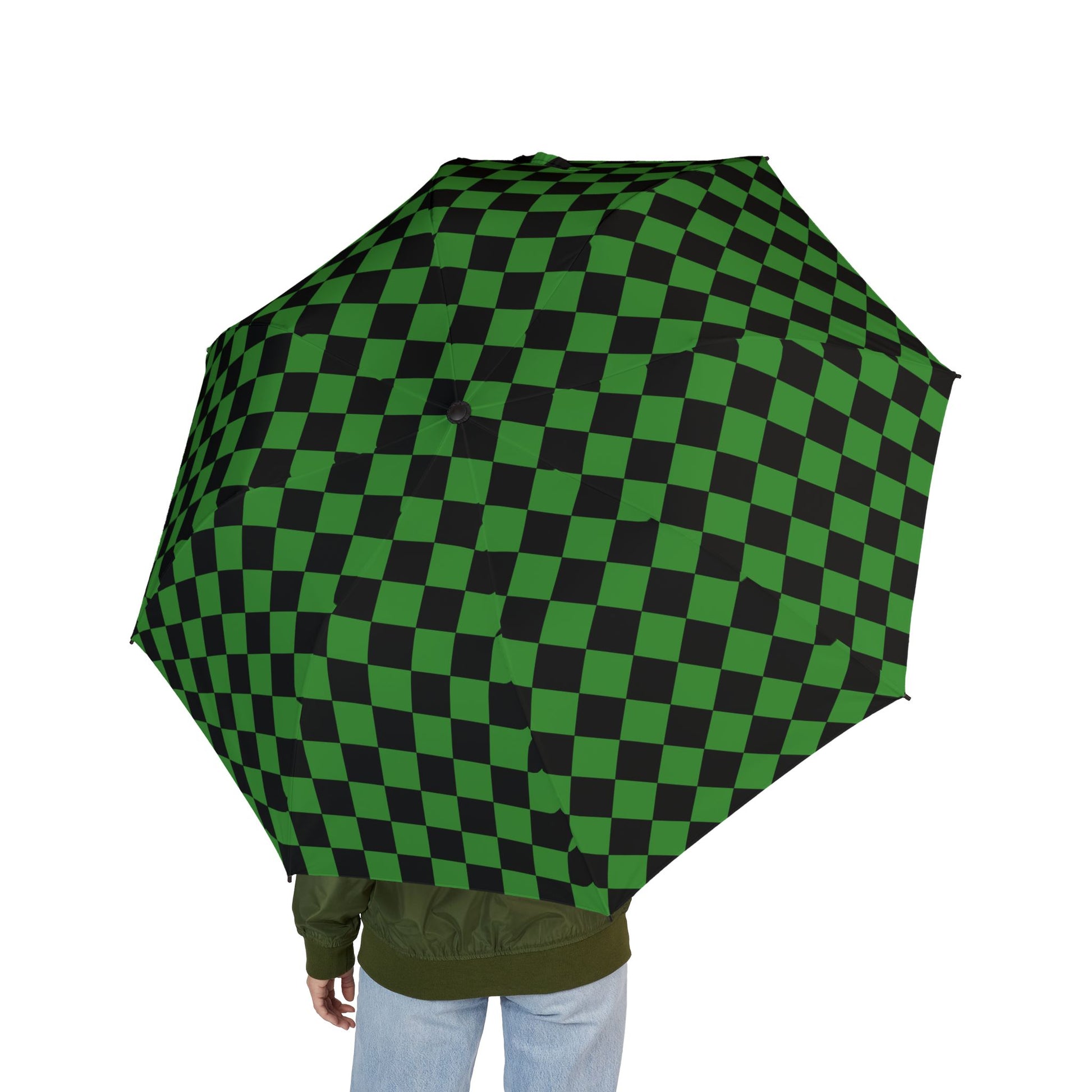 Checkerboard II Green and Black Semi-Automatic Foldable Umbrella, Artsulli - Art is Long, Life is Short, Accessories, , , , , , , 