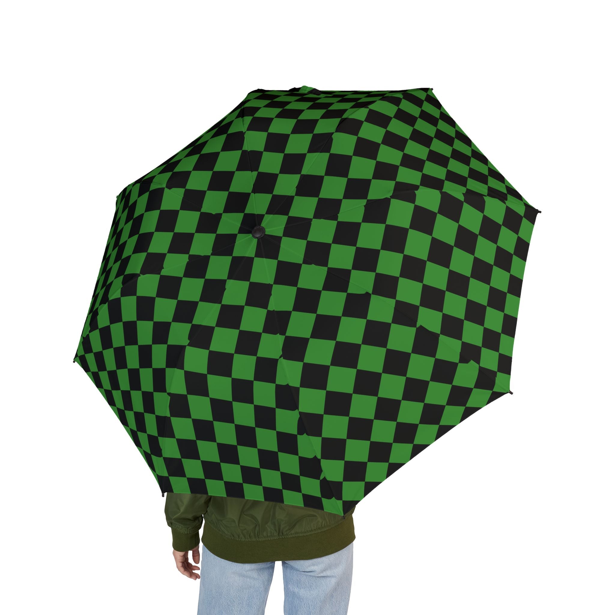 Checkerboard II Green and Black Semi-Automatic Foldable Umbrella, Artsulli - Art is Long, Life is Short, Accessories, , , , , , , 