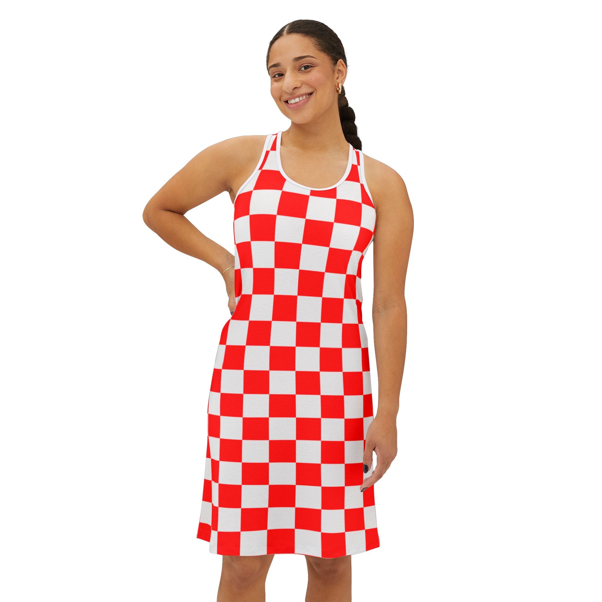 Checkerboard Red and White Women's Racerback Dress (AOP), Artsulli - Art is Long, Life is Short, Tank Top, , , , , , , 