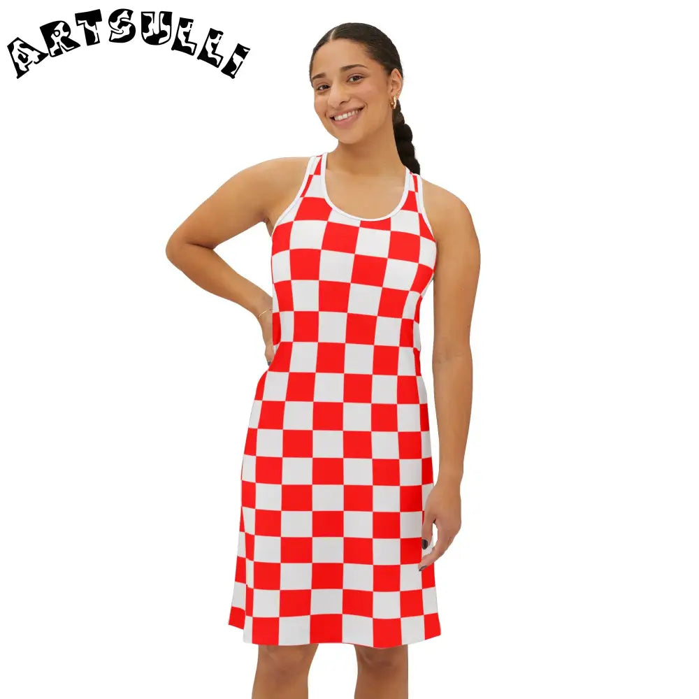 JAKKOUTTHEBXX Checkerboard Red and White Women’s Racerback Dress