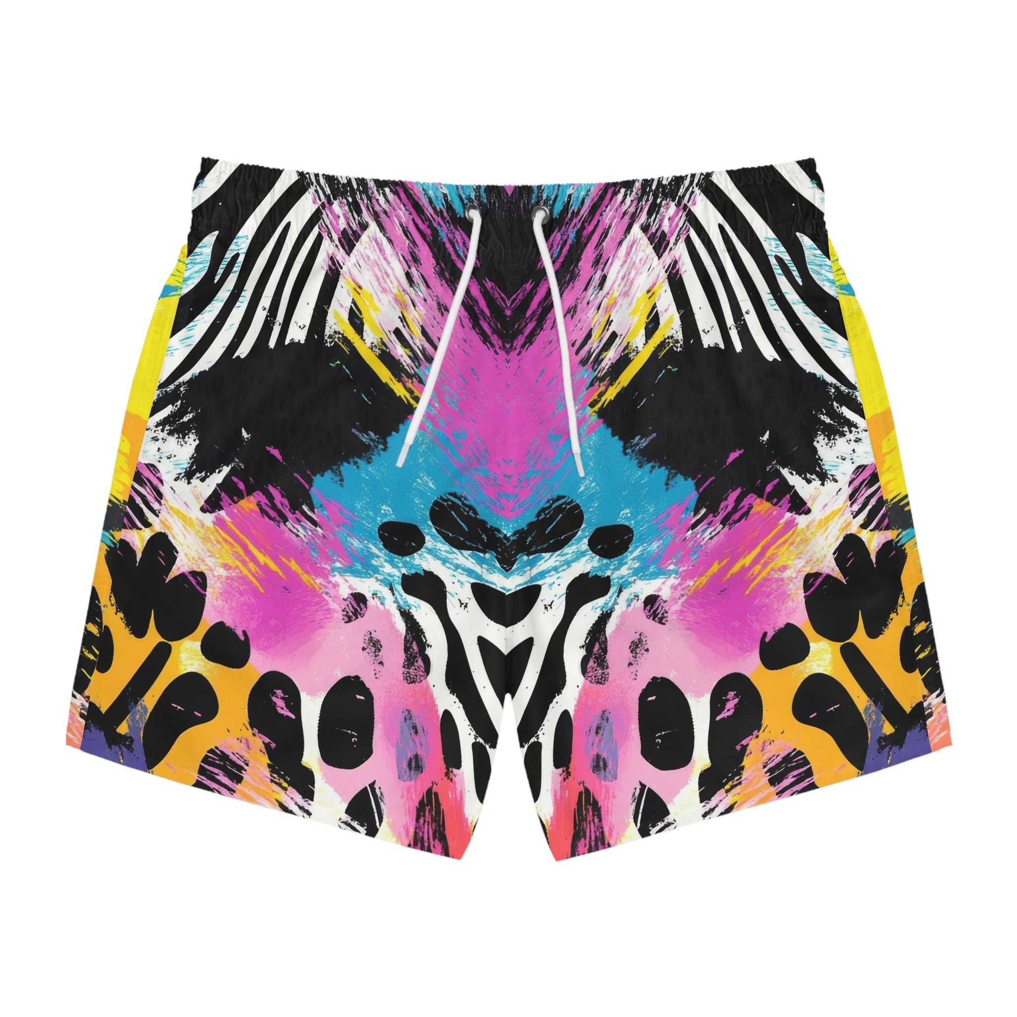 Zebra Stripes x Leopard Print x Paint Brush Strokes Multi-Color Swim Trunks (AOP), Artsulli - Art is Long, Life is Short, All Over Prints, Size, XS, Color, Seam thread color automatically matched to design, , , 24729214585679047744