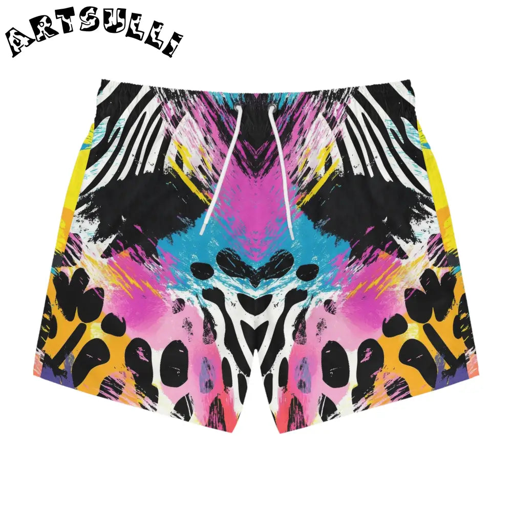Zebra Stripes x Leopard Print x Paint Brush Strokes Multi-Color Swim Trunks (AOP), Artsulli - Art is Long, Life is Short, All Over Prints, Size, XS, Color, Seam thread color automatically matched to design, , , 24729214585679047744