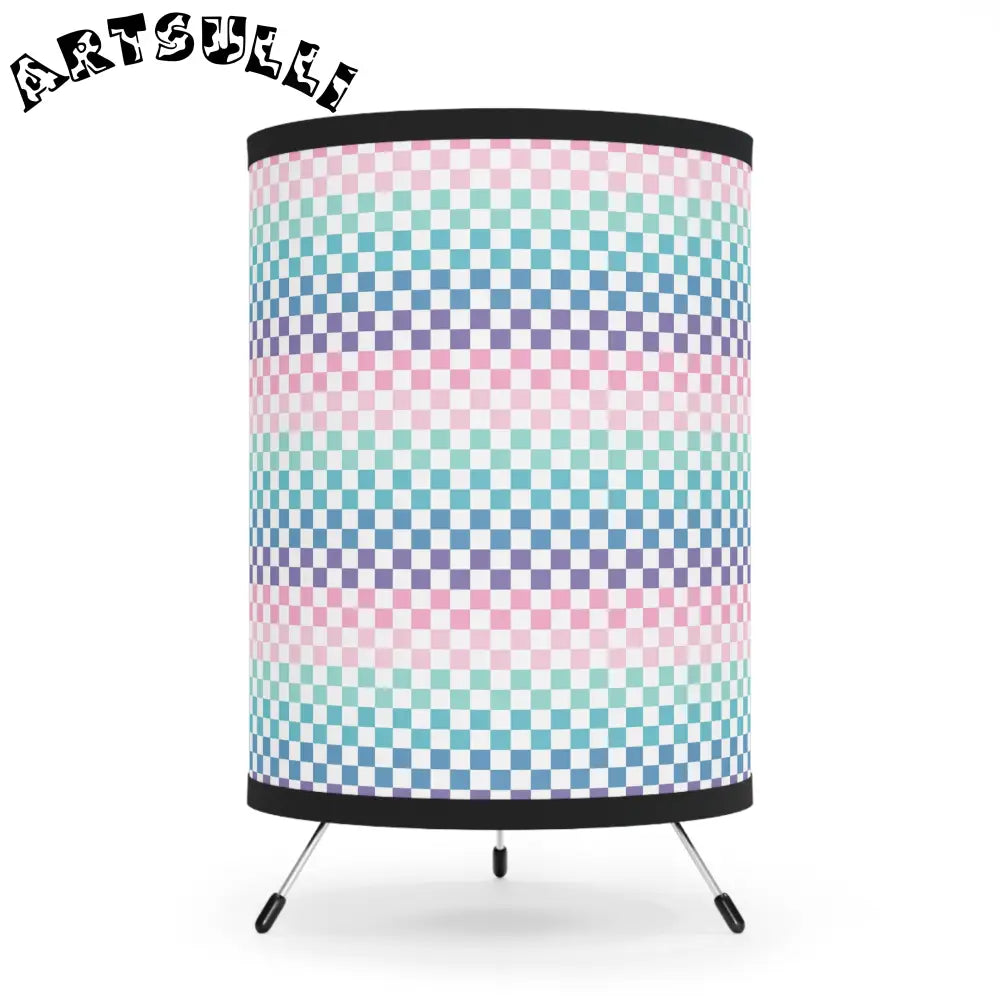 JAKKOUTTHEBXX Vaporwave Rainbow Checkerboard Multi-Color Tripod Lamp