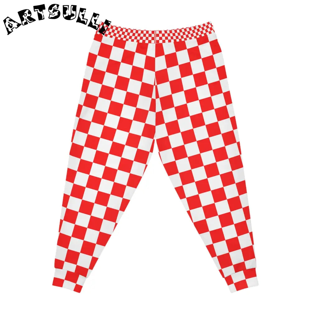 JAKKOUTTHEBXX Checkerboard Red and White Athletic Joggers (AOP)