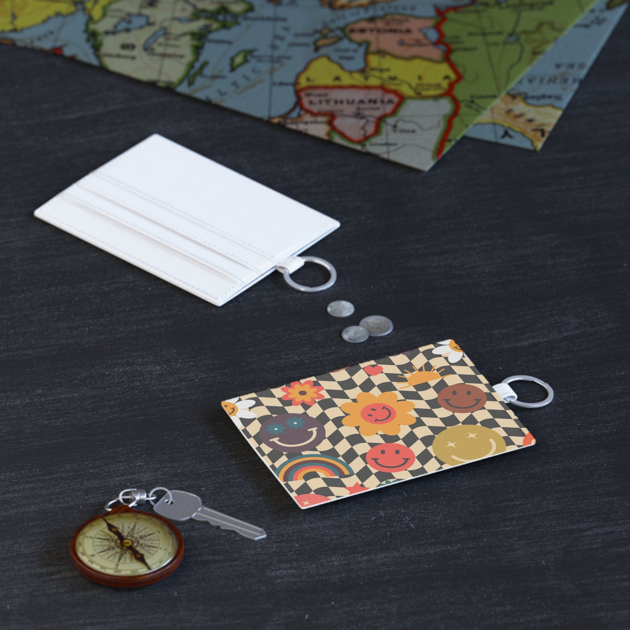 Trippy x Wavy Checkerboard x Smiley Face x Rainbow x Flowers Multi-Color Saffiano Leather Card Holder, Artsulli - Art is Long, Life is Short, Accessories, , , , , , , 