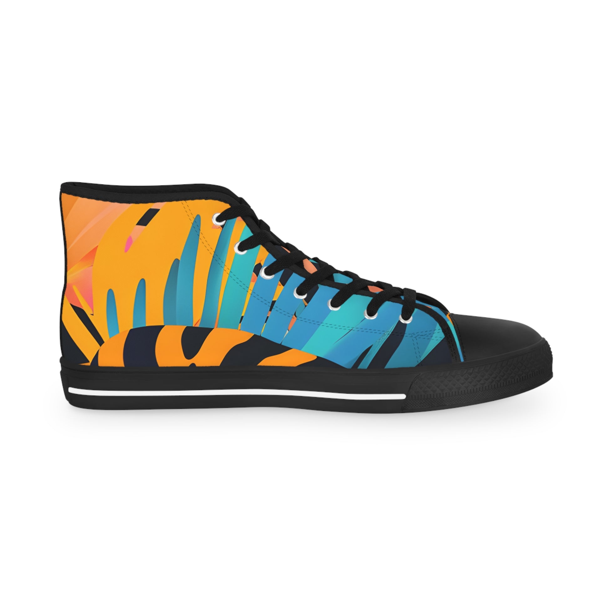 Palm Leaves x Tiger Stripes Orange and Blue Men's High Top Sneakers, Artsulli - Art is Long, Life is Short, Shoes, , , , , , , 