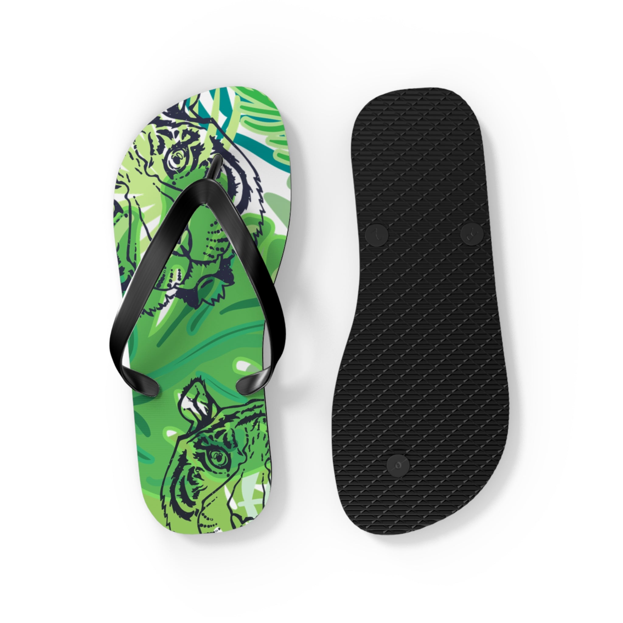 Tropical Jungle Tigers Green Flip Flops, Artsulli - Art is Long, Life is Short, Shoes, , , , , , , 