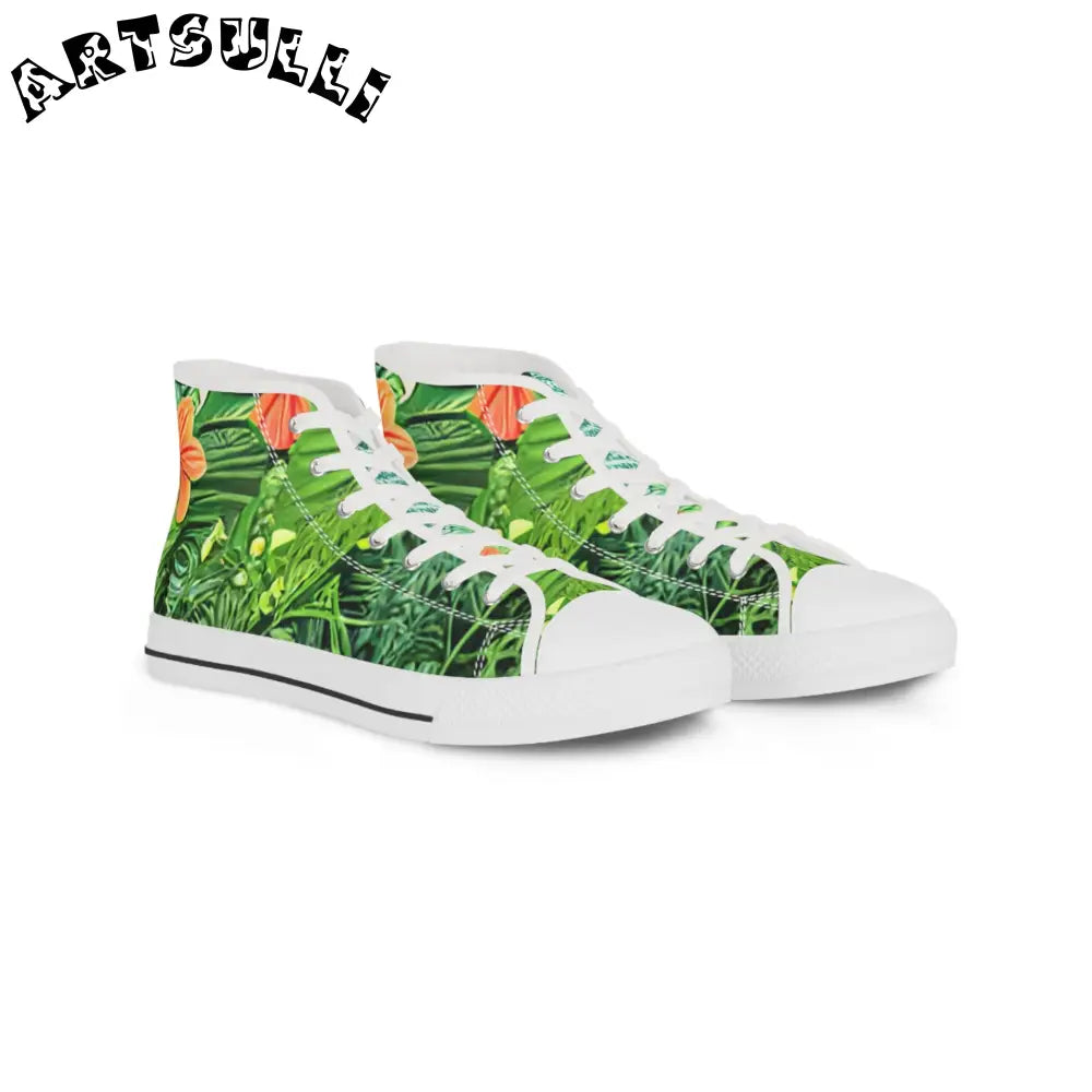 JAKKOUTTHEBXX Tropical Leaf and Orange Flower High Top Canvas