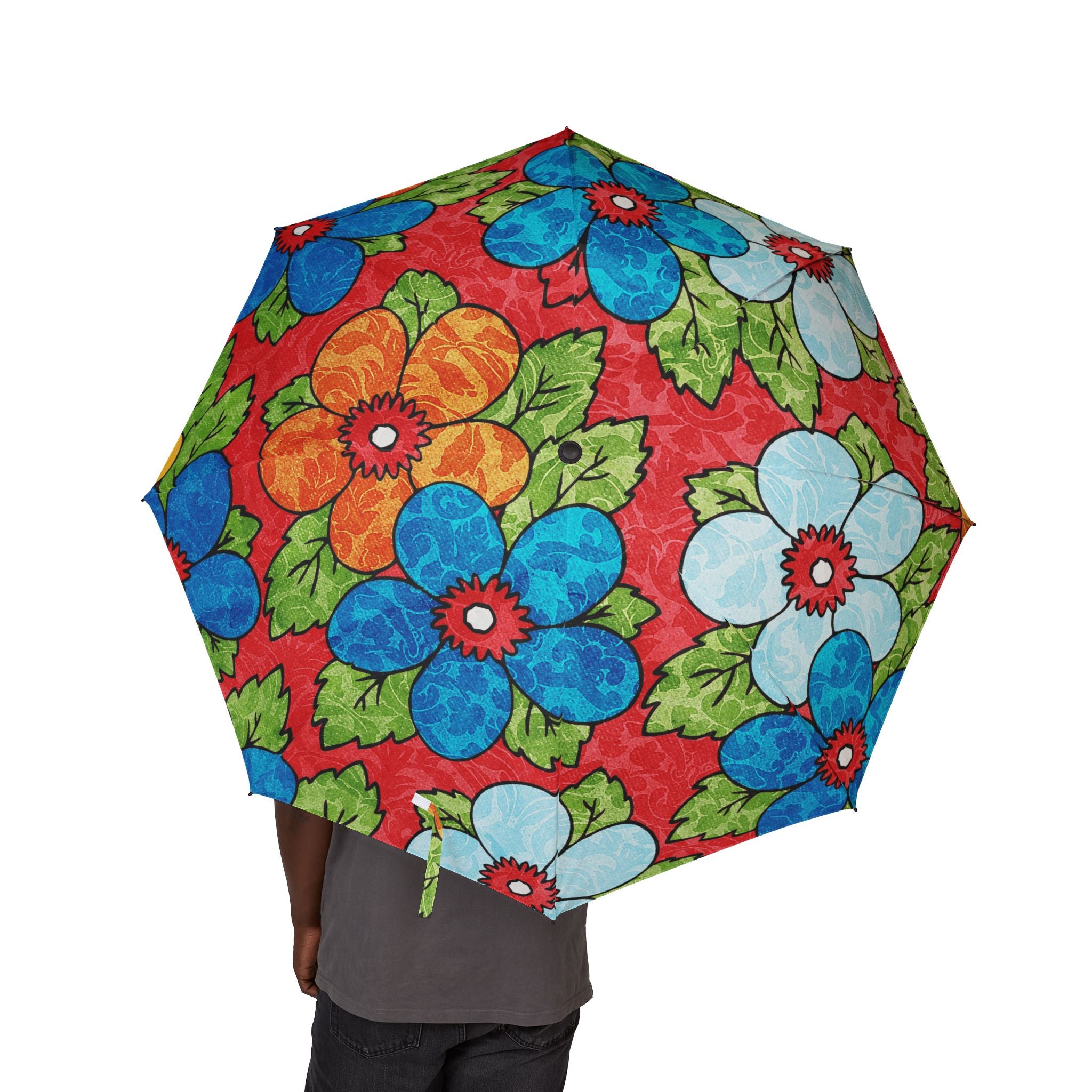 Groovy Red Floral Kl II Semi-Automatic Foldable Umbrella, Artsulli - Art is Long, Life is Short, Accessories, , , , , , , 
