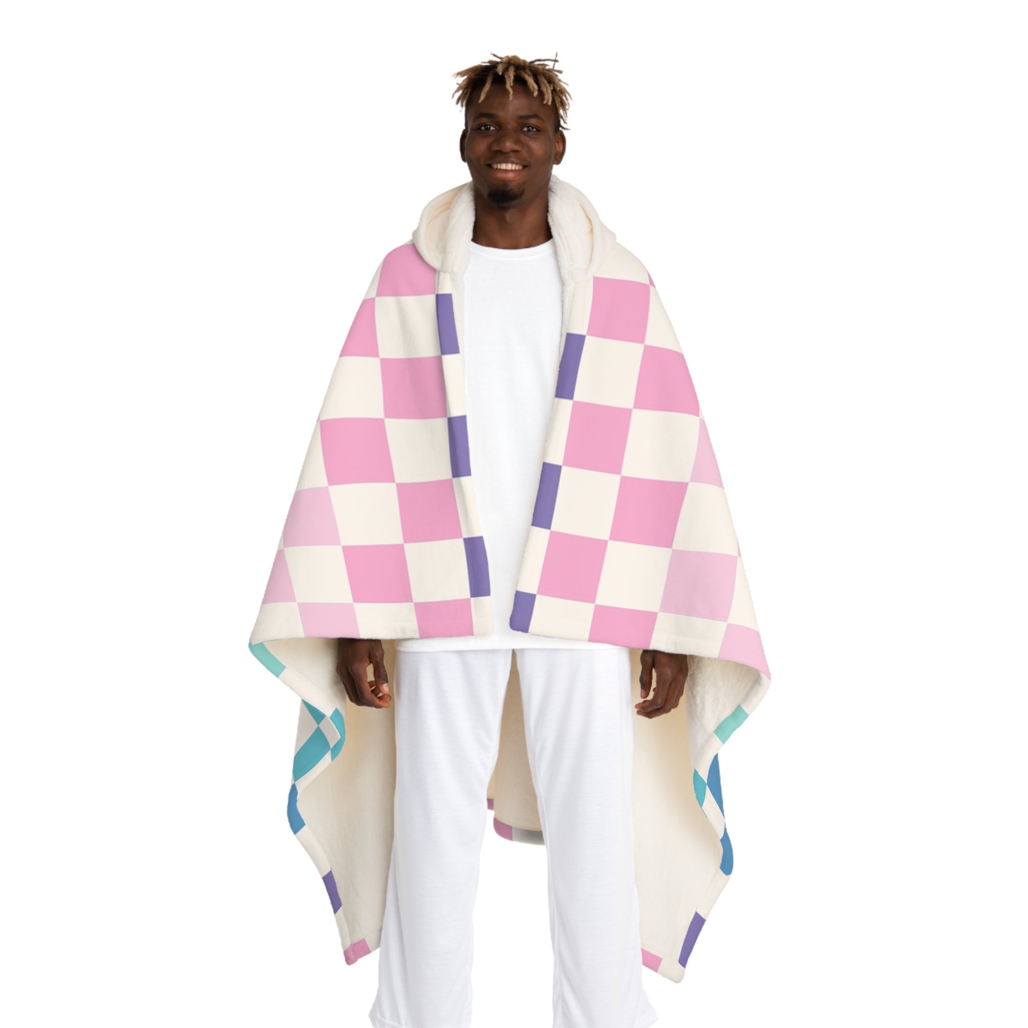 Vaporwave Rainbow  Checkerboard Multi-Color Hooded Sherpa Fleece Blanket, Artsulli - Art is Long, Life is Short, All Over Prints, Size, One size, Color, Cream, , , 23119246773980659167