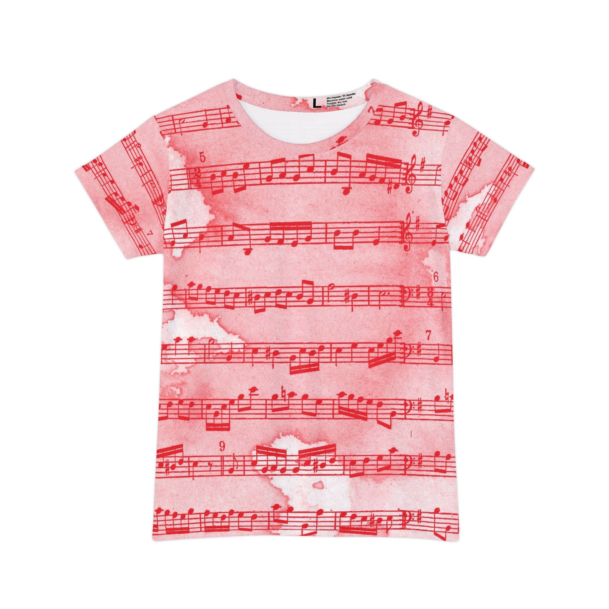 Drip Spill Type Beat Sheet Music Red Women's Short Sleeve Shirt (AOP), Artsulli - Art is Long, Life is Short, All Over Prints, Size, XS, , , , , 25459200965228114972