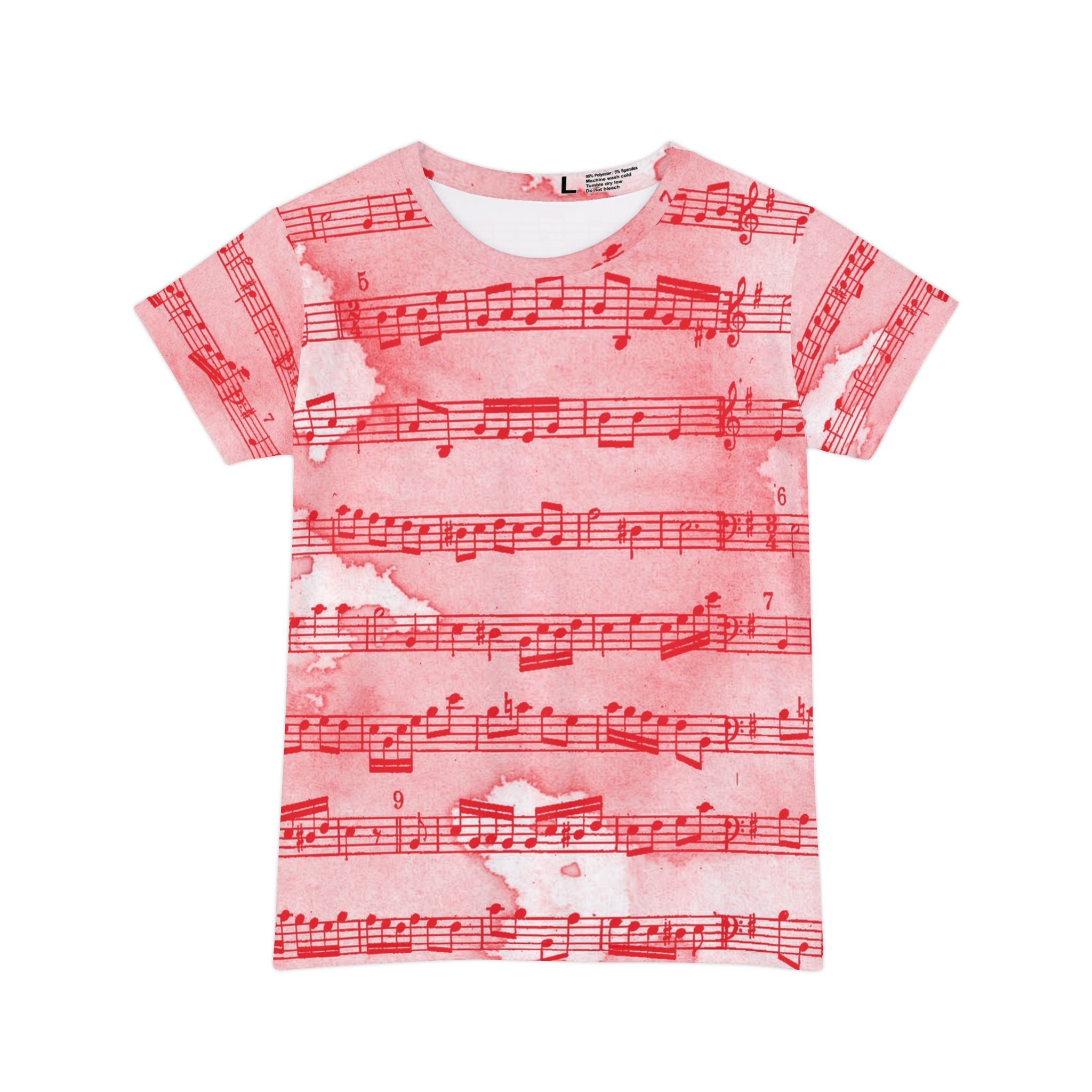 Drip Spill Type Beat Sheet Music Red Women's Short Sleeve Shirt (AOP), Artsulli - Art is Long, Life is Short, All Over Prints, Size, XS, , , , , 25459200965228114972