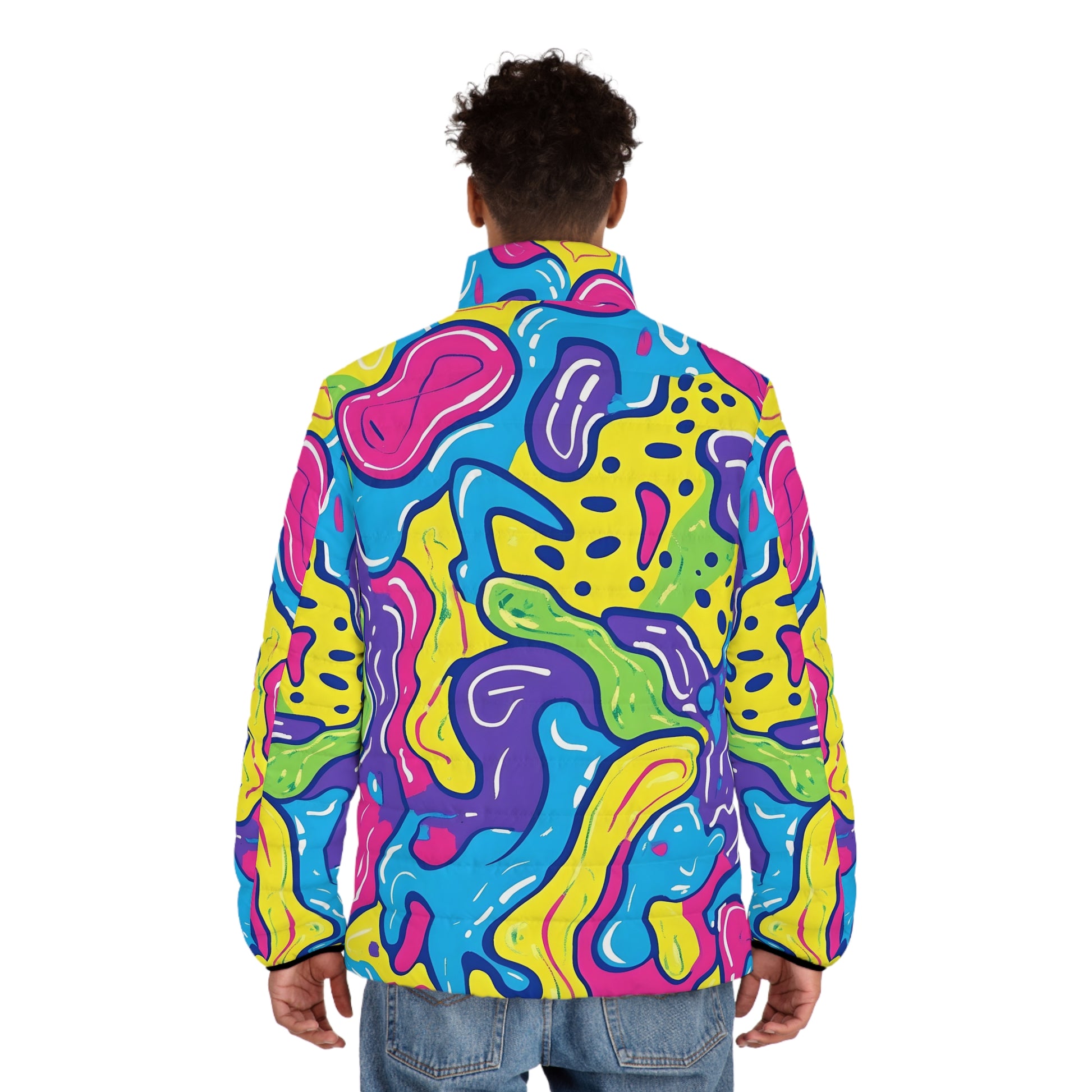 90s Trippy Slime Men's Puffer Jacket (AOP), Artsulli - Art is Long, Life is Short, All Over Prints, , , , , , , 