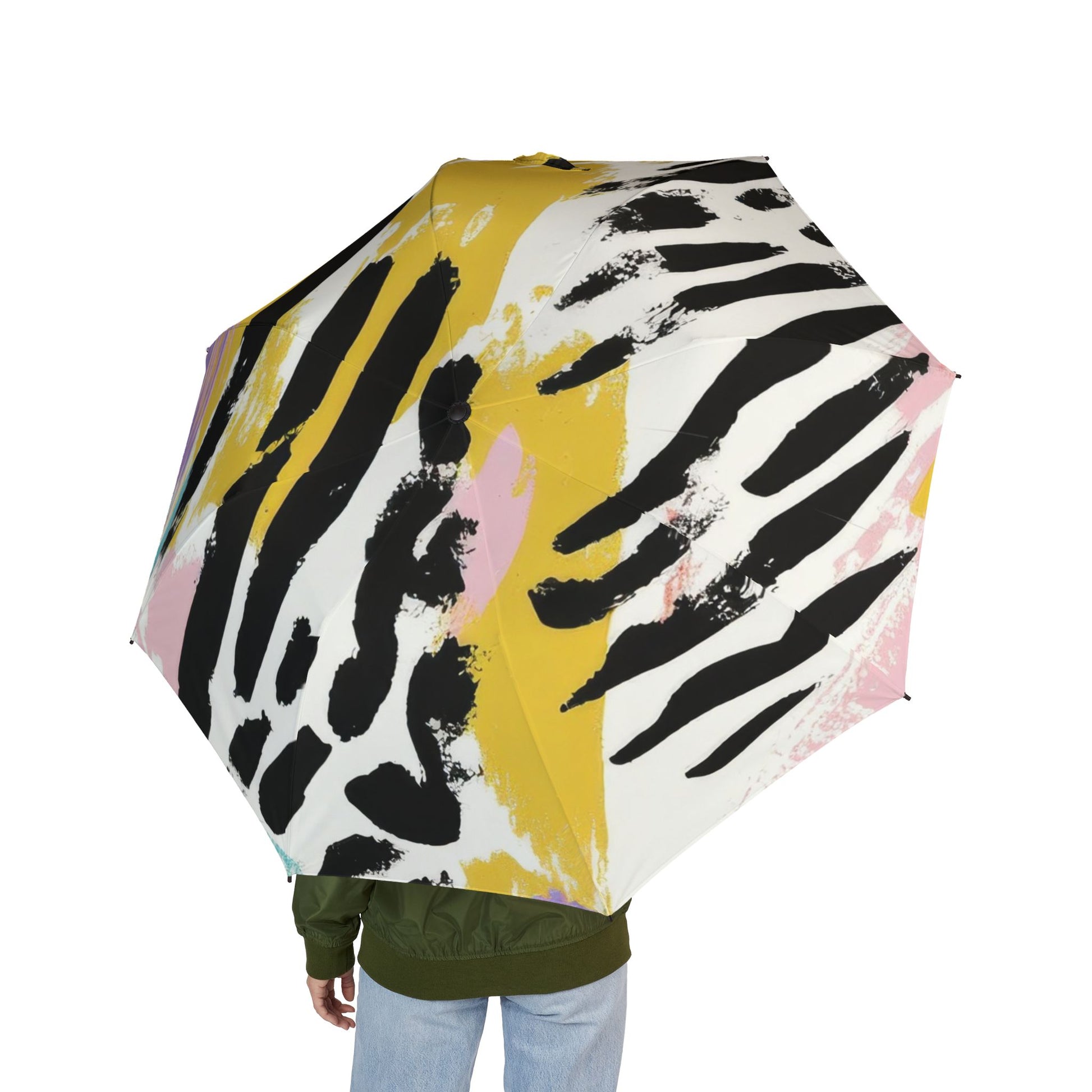 Wild Zebra Stripes x Paint Brush Strokes Multi-Color Semi-Automatic Foldable Umbrella, Artsulli - Art is Long, Life is Short, Accessories, , , , , , , 