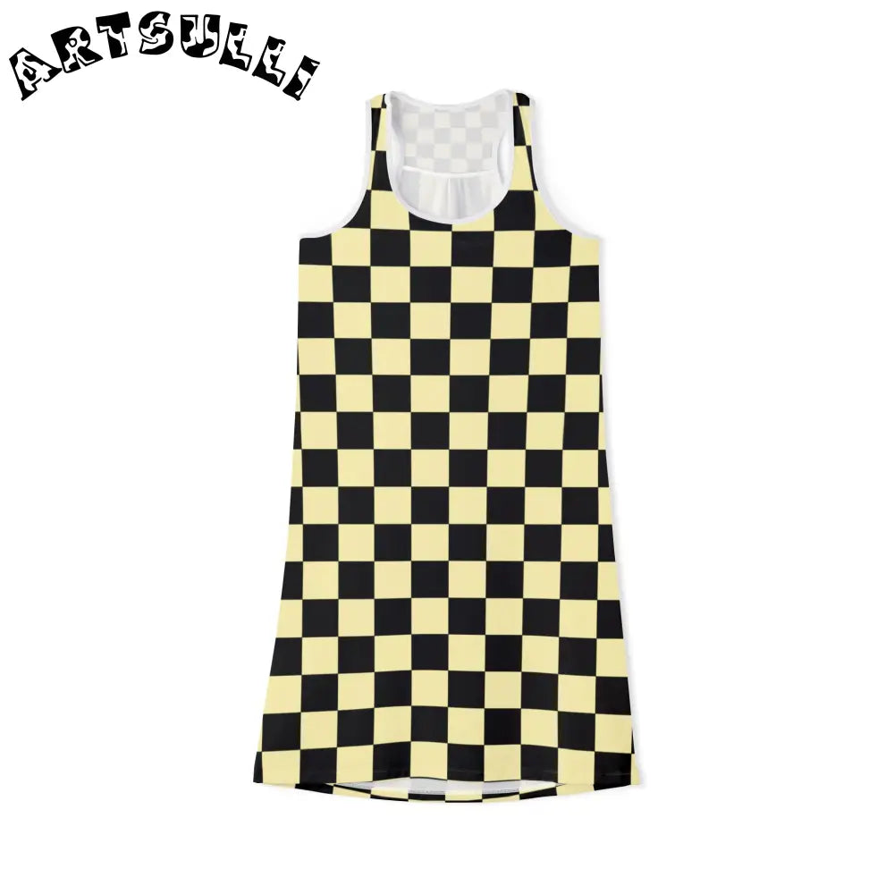 JAKKOUTTHEBXX Checkerboard Black and Yellow Women’s Racerback Dress