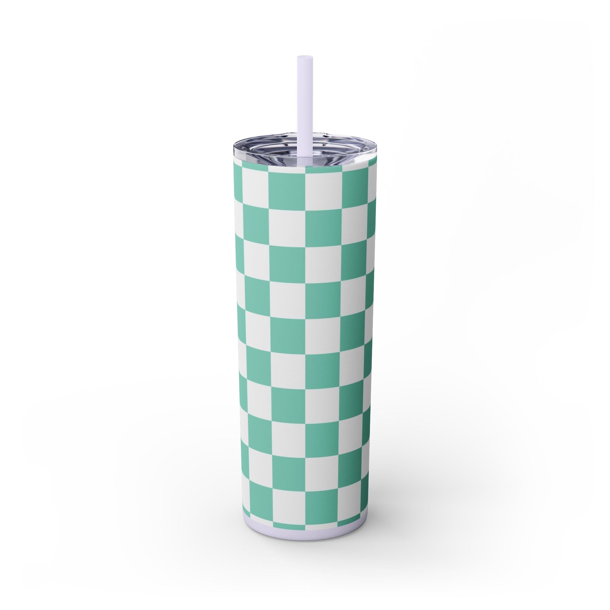 Checkerboard Light Green Skinny Tumbler with Straw, 20oz, Artsulli - Art is Long, Life is Short, Mug, Finish, Glossy, Color, Glitter Lilac, Size, 20oz, 40192340401632941620