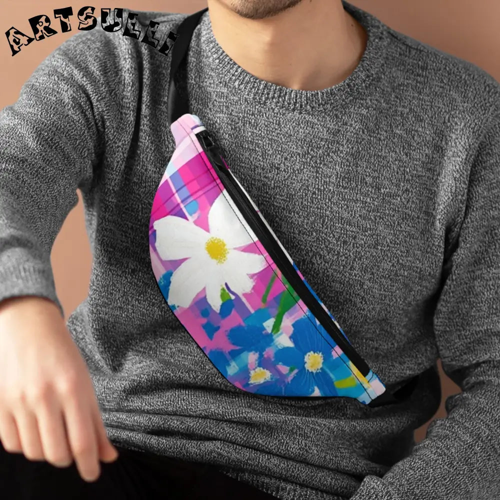 JAKKOUTTHEBXX Plaid Garden Purple and Blue Fanny Pack JAKKOUTTHEBXX
