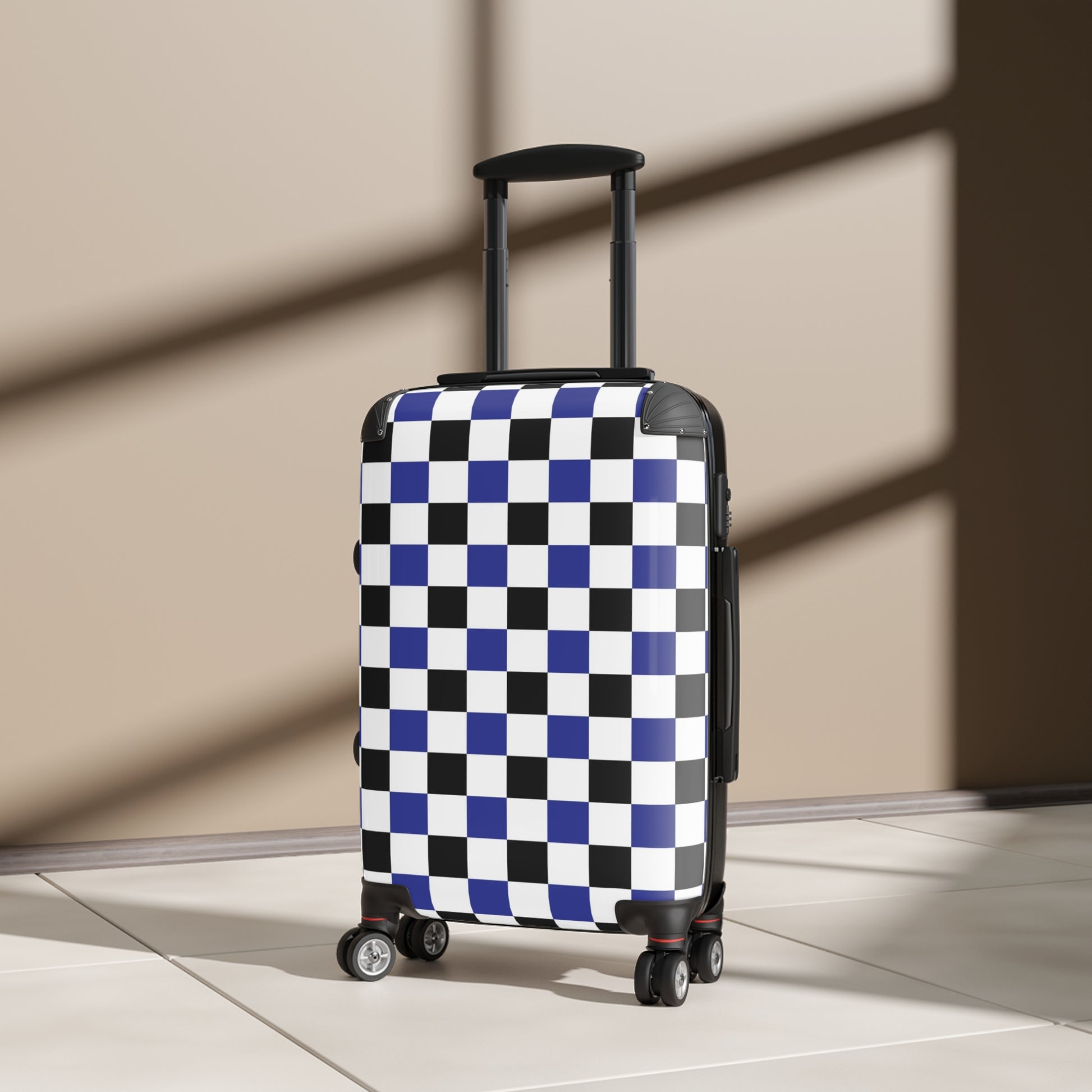 Checkerboard Blue White and Black Suitcase, Artsulli - Art is Long, Life is Short, Bags, , , , , , , 