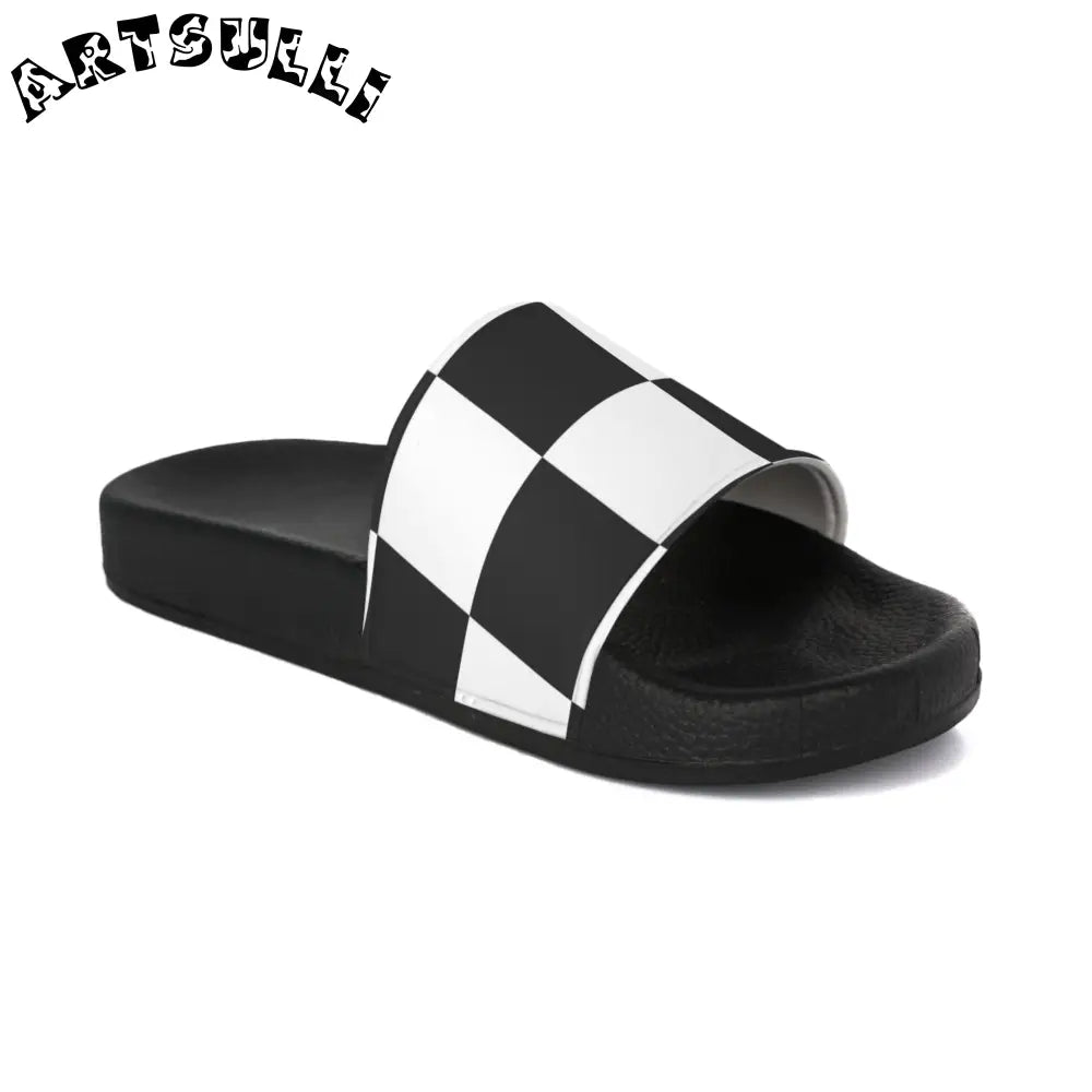 JAKKOUTTHEBXX Checkerboard Black and White Men’s Slide Sandals