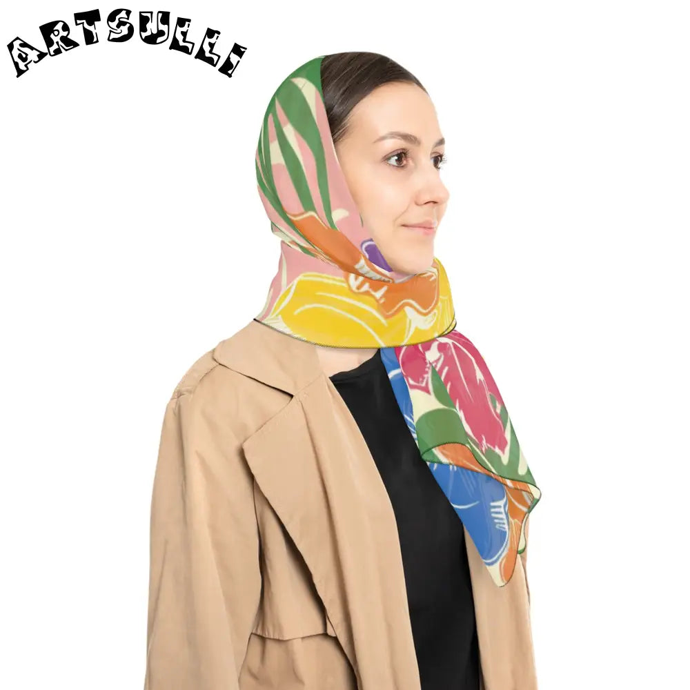 JAKKOUTTHEBXX Quality Illustration Tropical Floral Scarf Quality Illustration Tropical Floral Scarf