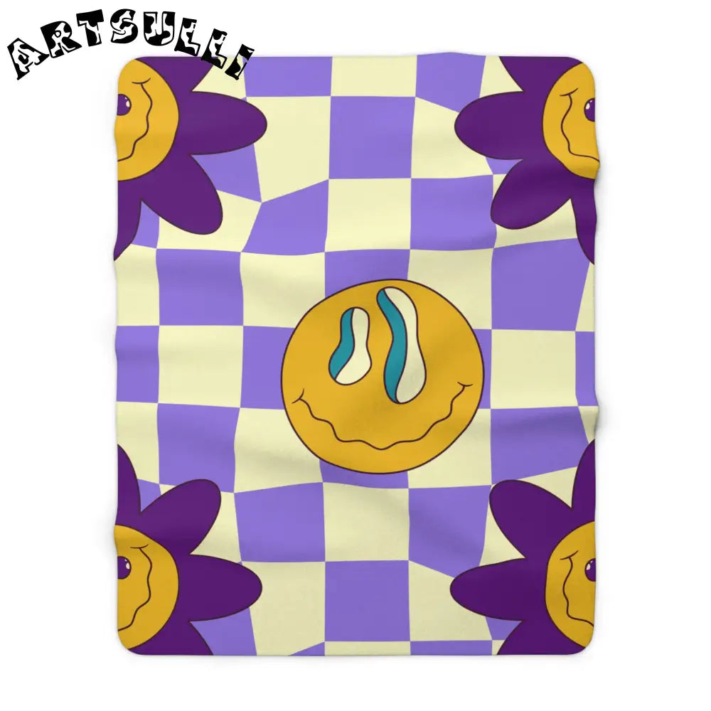 JAKKOUTTHEBXX Trippy Flower Power Motifs Purple Sherpa Fleece