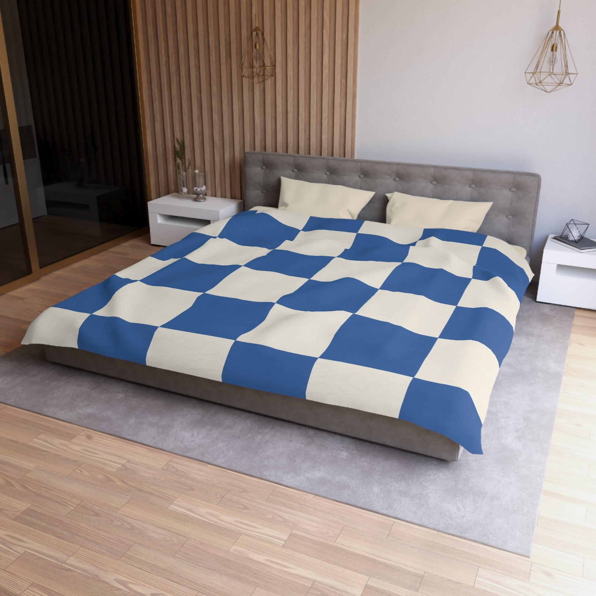 Checkerboard Blue Microfiber Duvet Cover, Artsulli - Art is Long, Life is Short, Home Decor, , , , , , , 