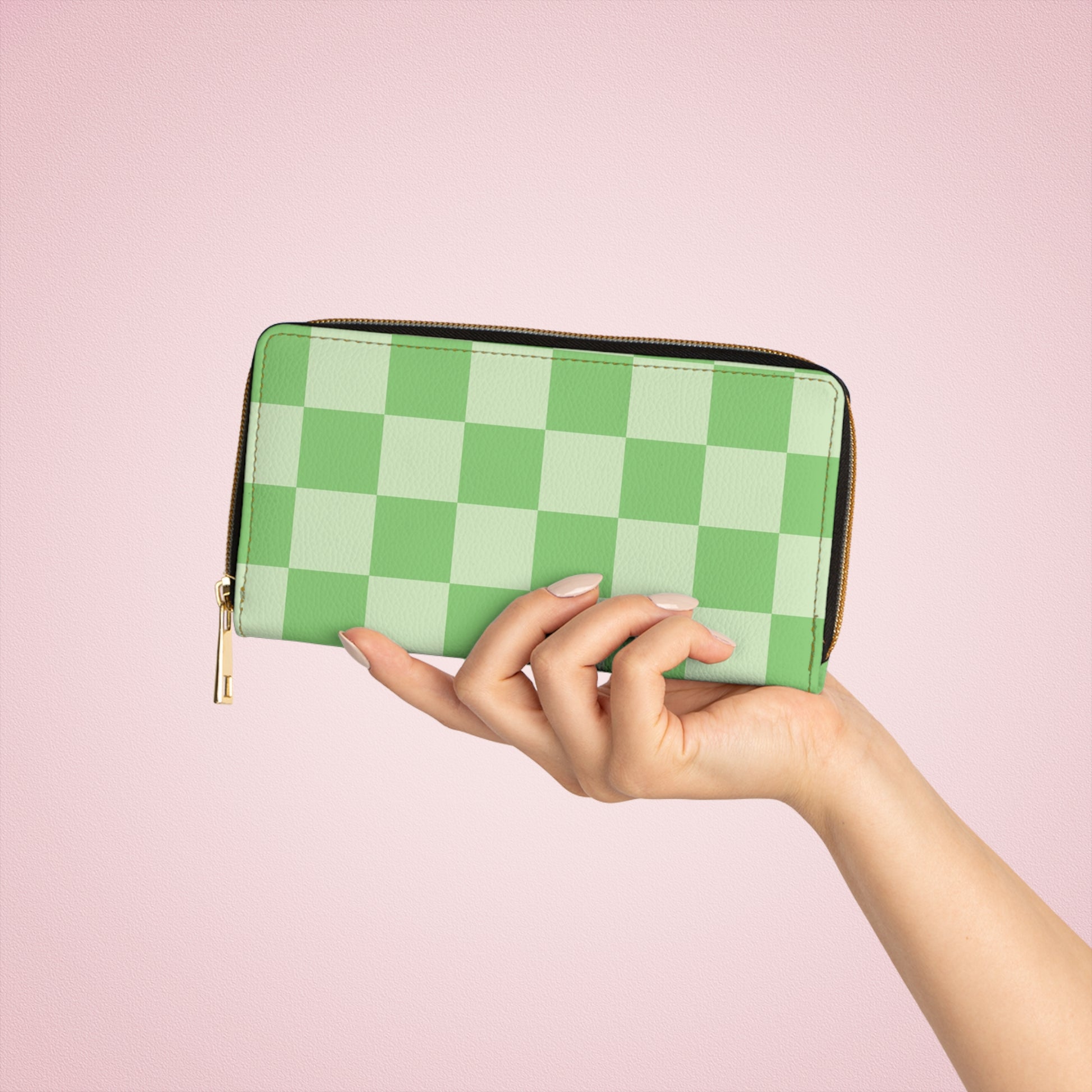 Checkerboard Green Zipper Wallet, Artsulli - Art is Long, Life is Short, Accessories, , , , , , , 